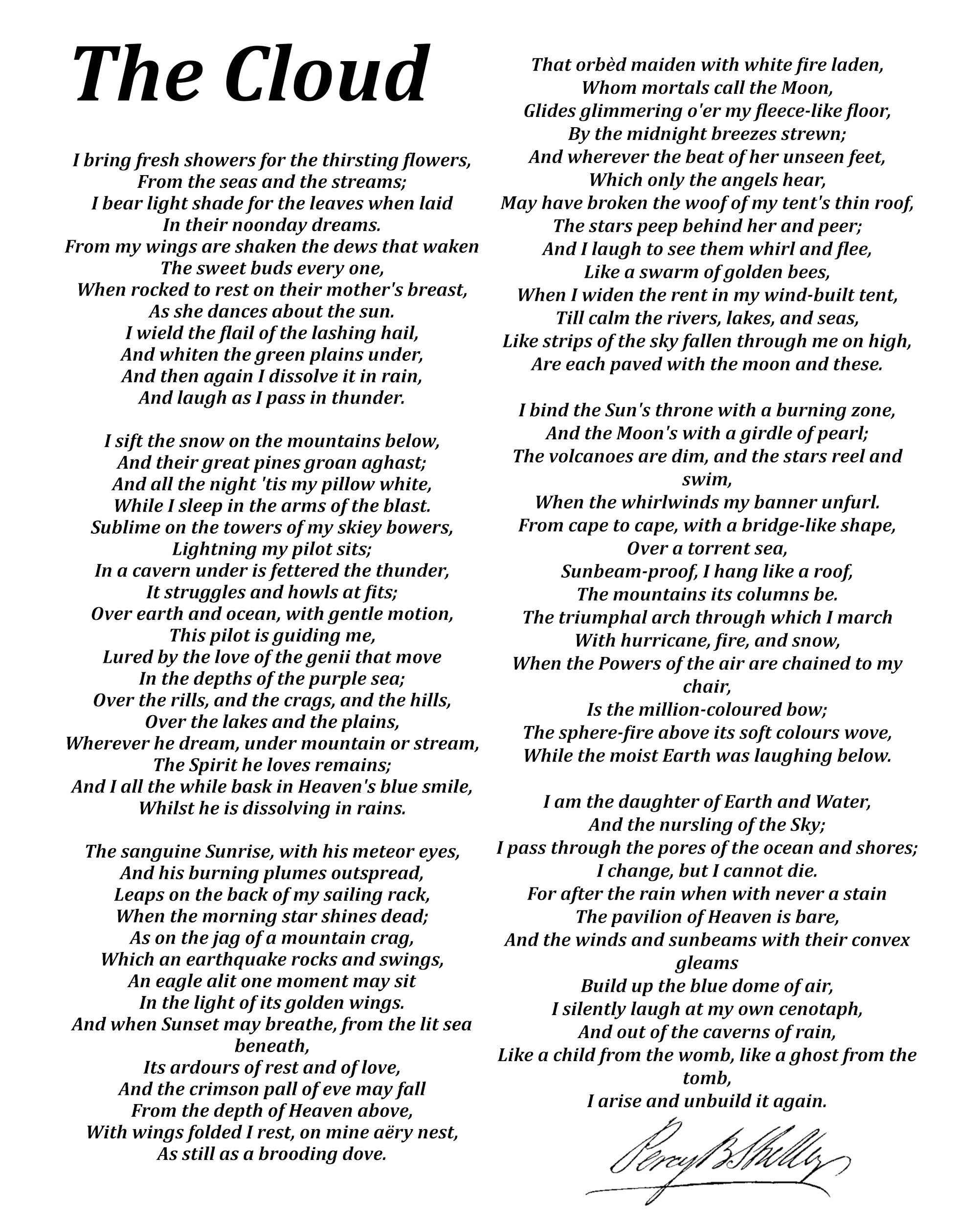 The Cloud, Poem by Percy Bysshe Shelley, Typography Print