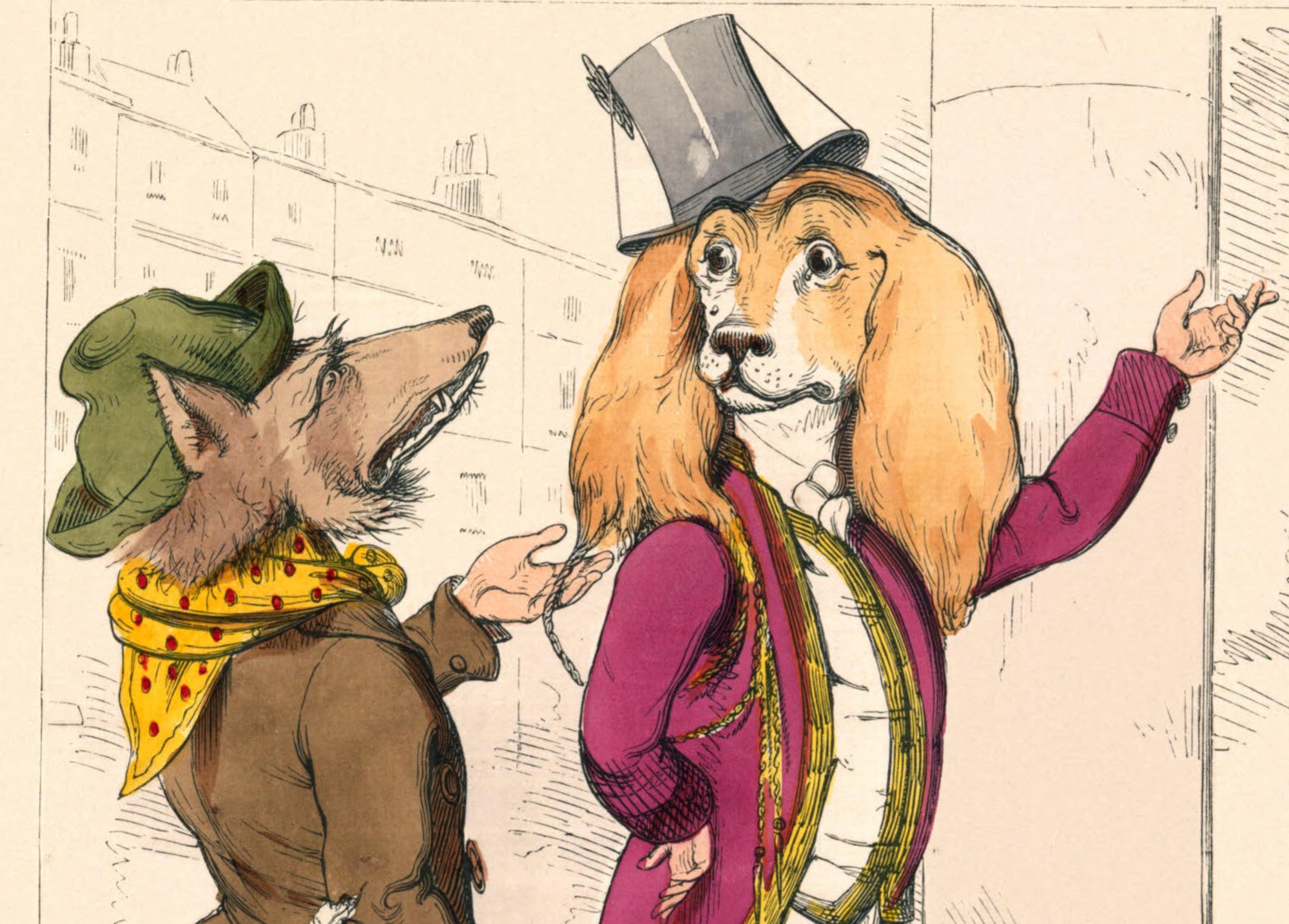 The Dog And The Wolf, Human Nature Illustration, Charles H Bennett