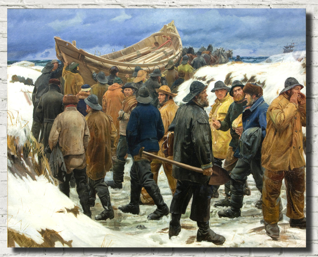 Michael Ancher Fine Art Print, The Lifeboat is Taken through the Dunes