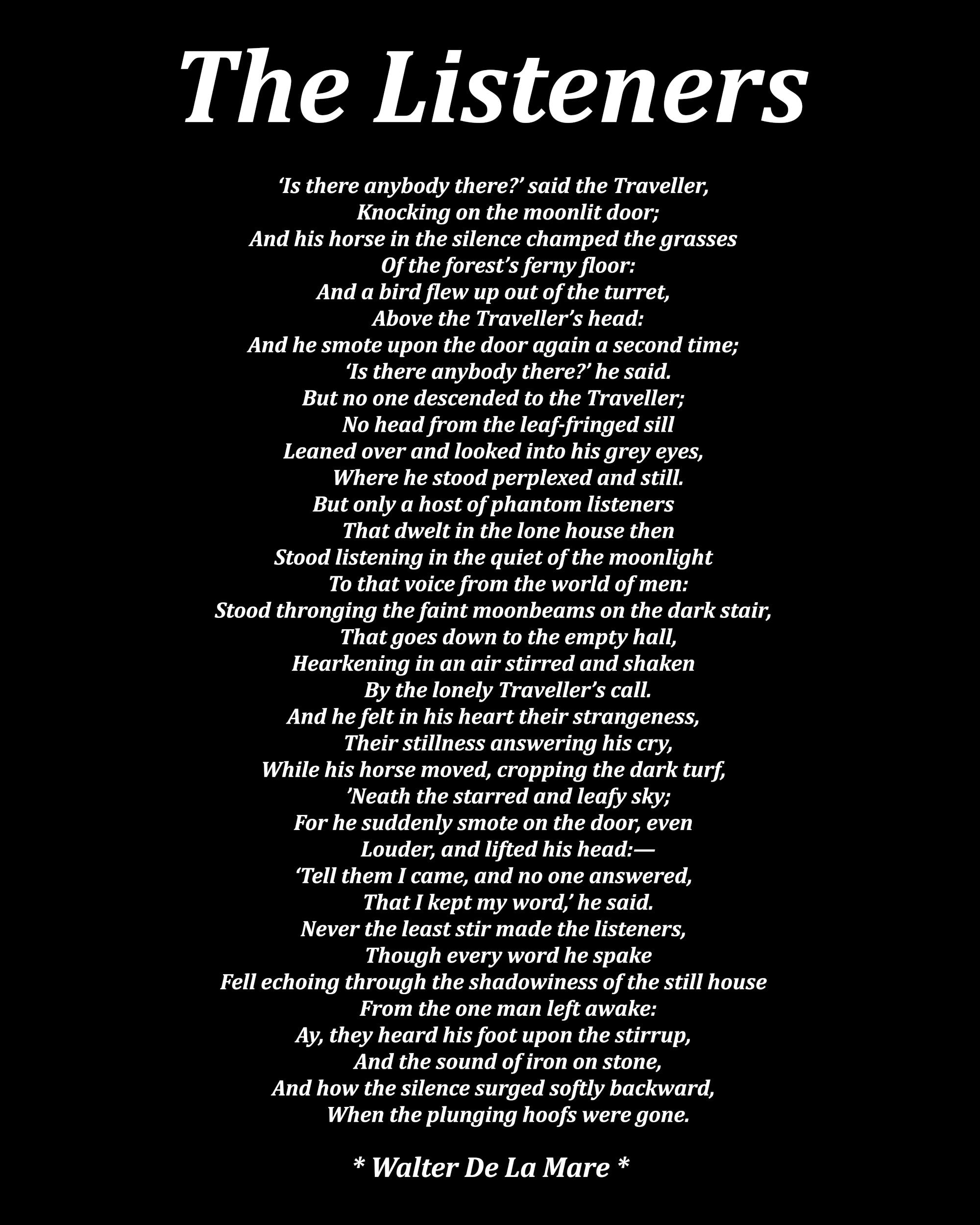 The Listeners Poem by Walter De La Mare, Typography Print