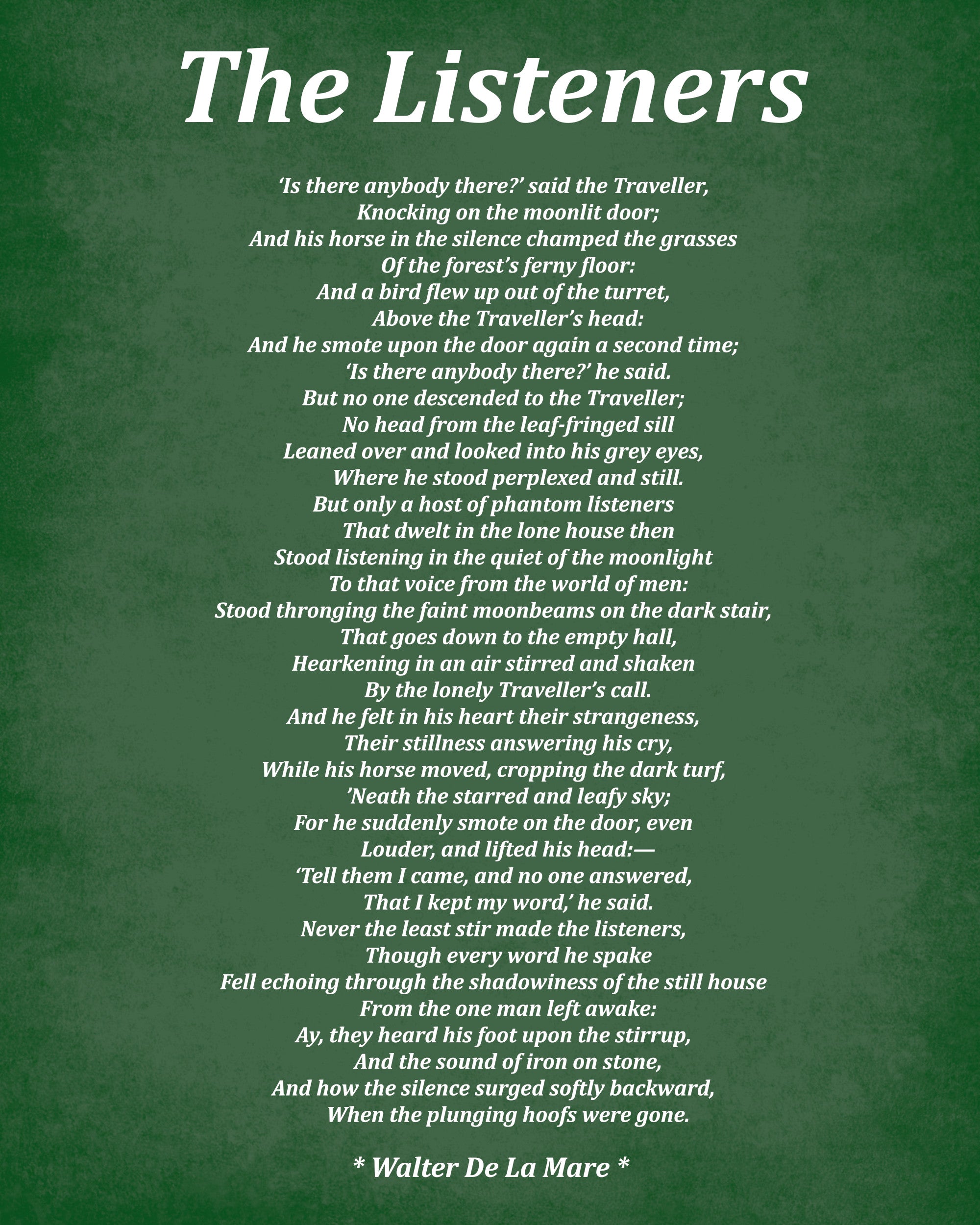 The Listeners Poem by Walter De La Mare, Typography Print