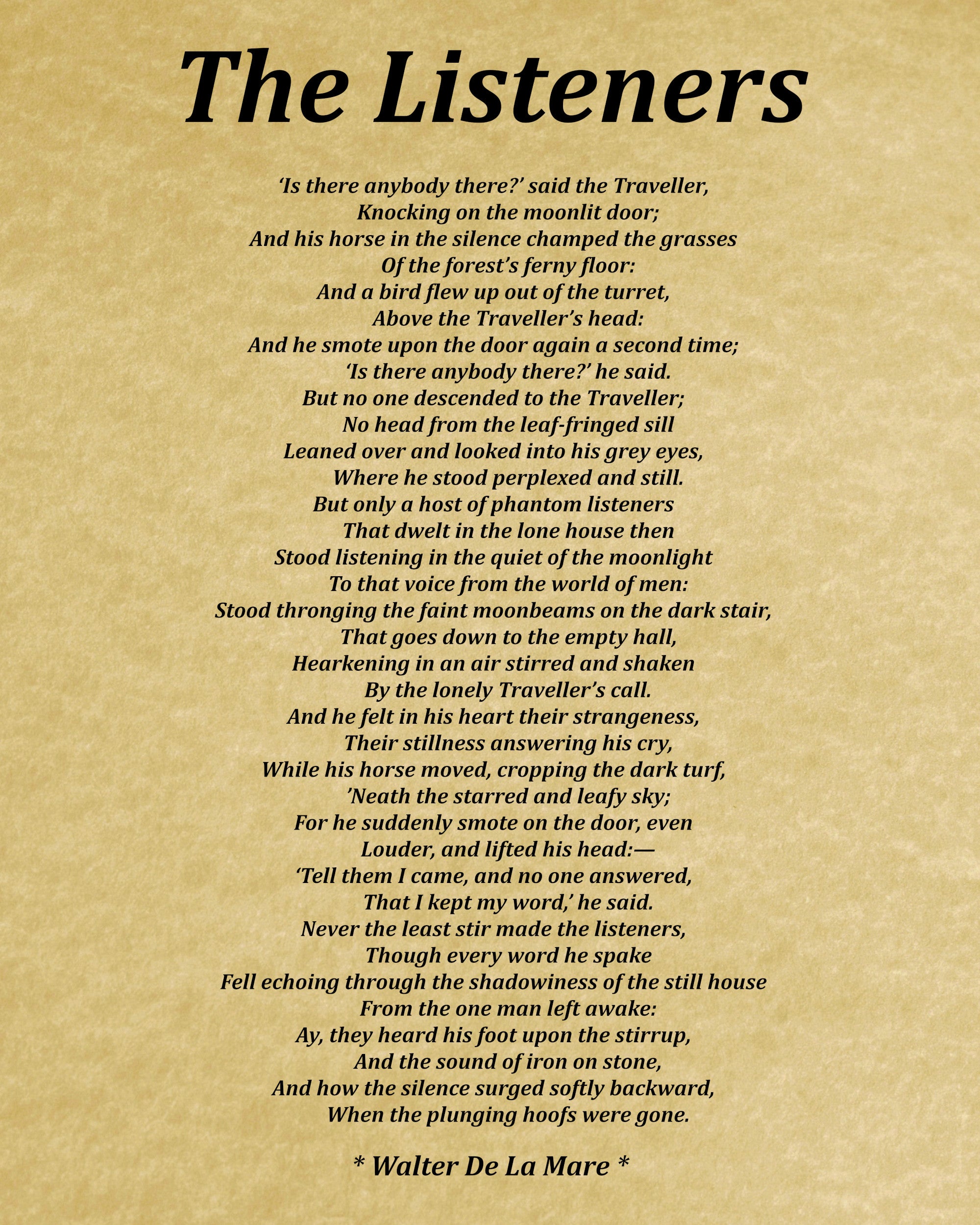 The Listeners Poem by Walter De La Mare, Typography Print