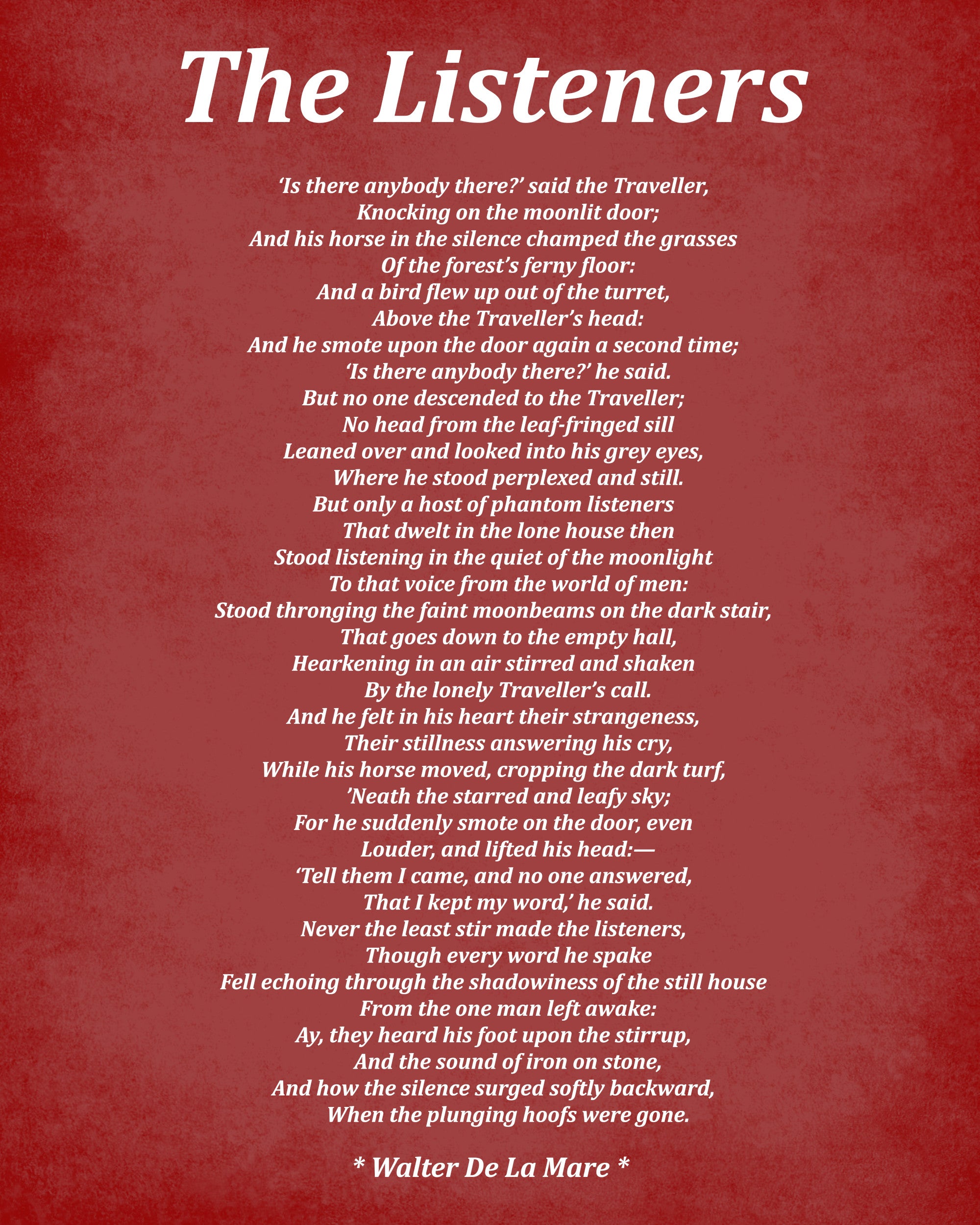 The Listeners Poem by Walter De La Mare, Typography Print