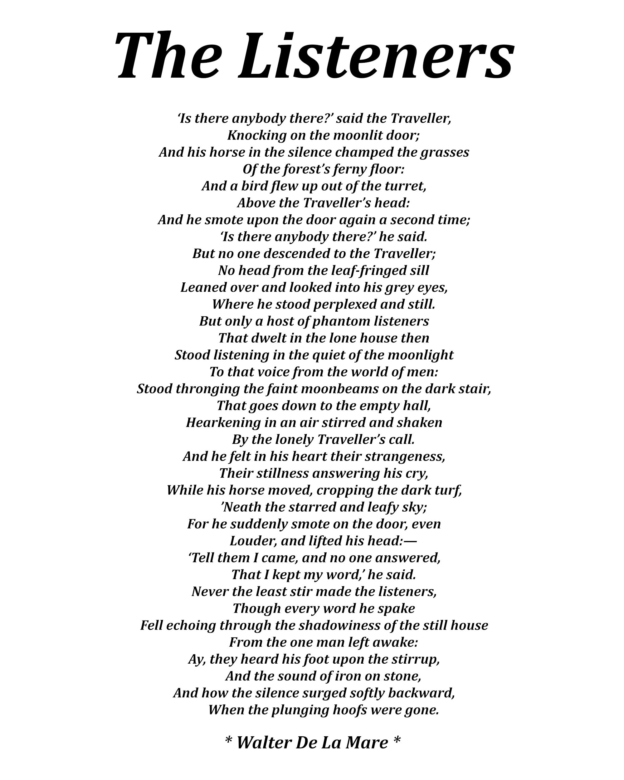 The Listeners Poem by Walter De La Mare, Typography Print