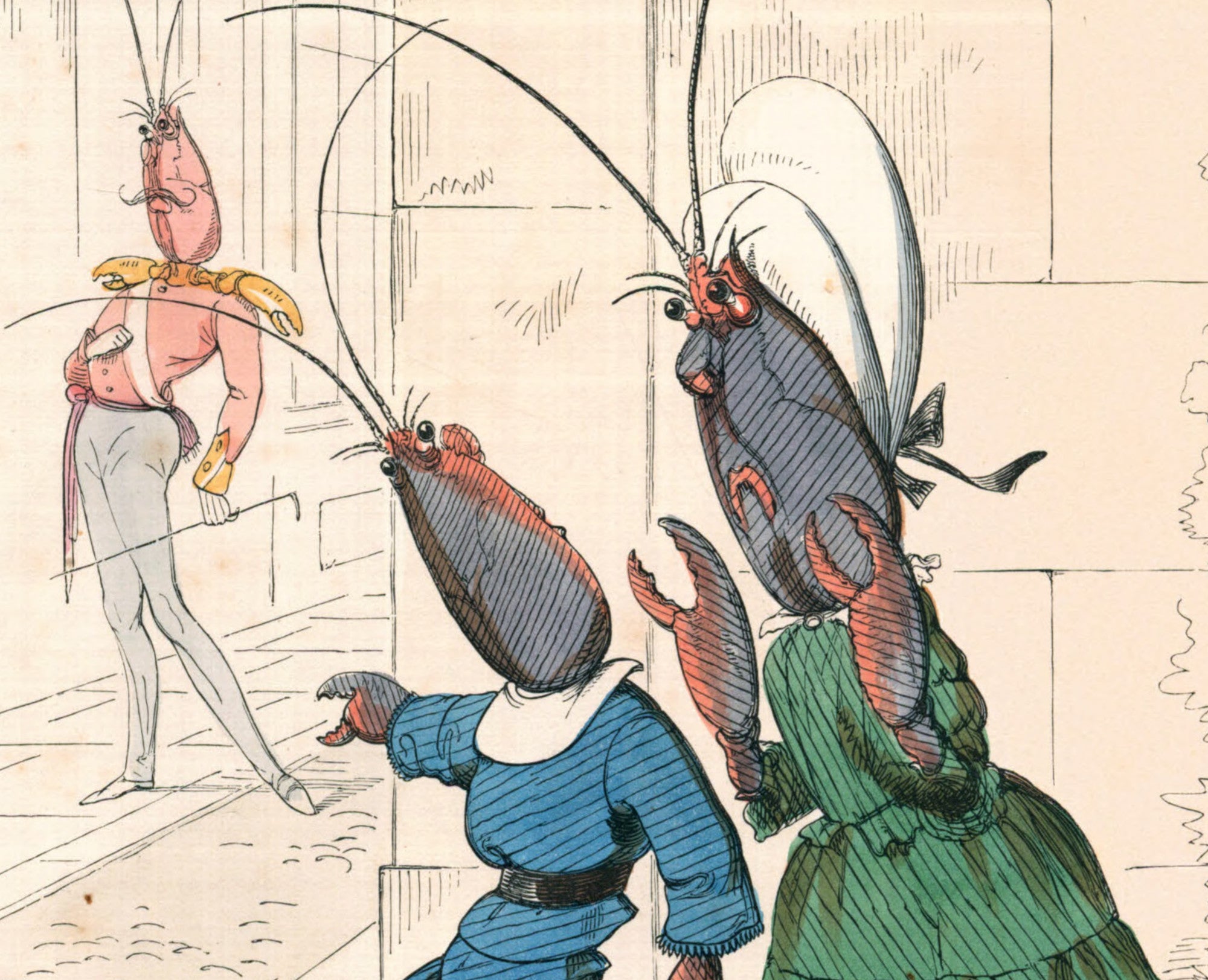 The Lobster And His Mother, Human Nature Illustration, Charles H Bennett