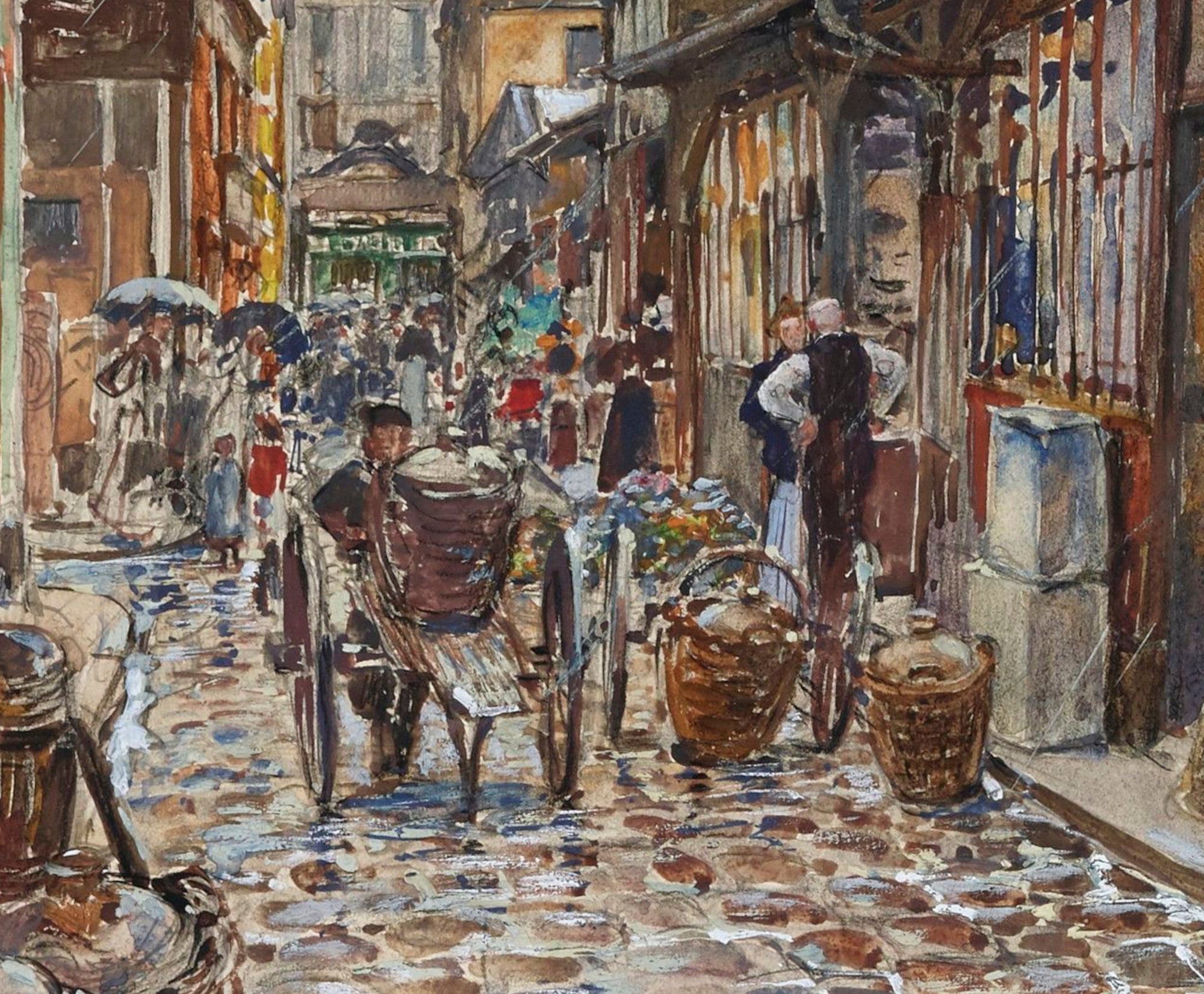 Frederic Anatole Houbron Fine Art Print, The Marché des Enfants Rouges, west side, in the rain, in 1907. 3rd arrondissement