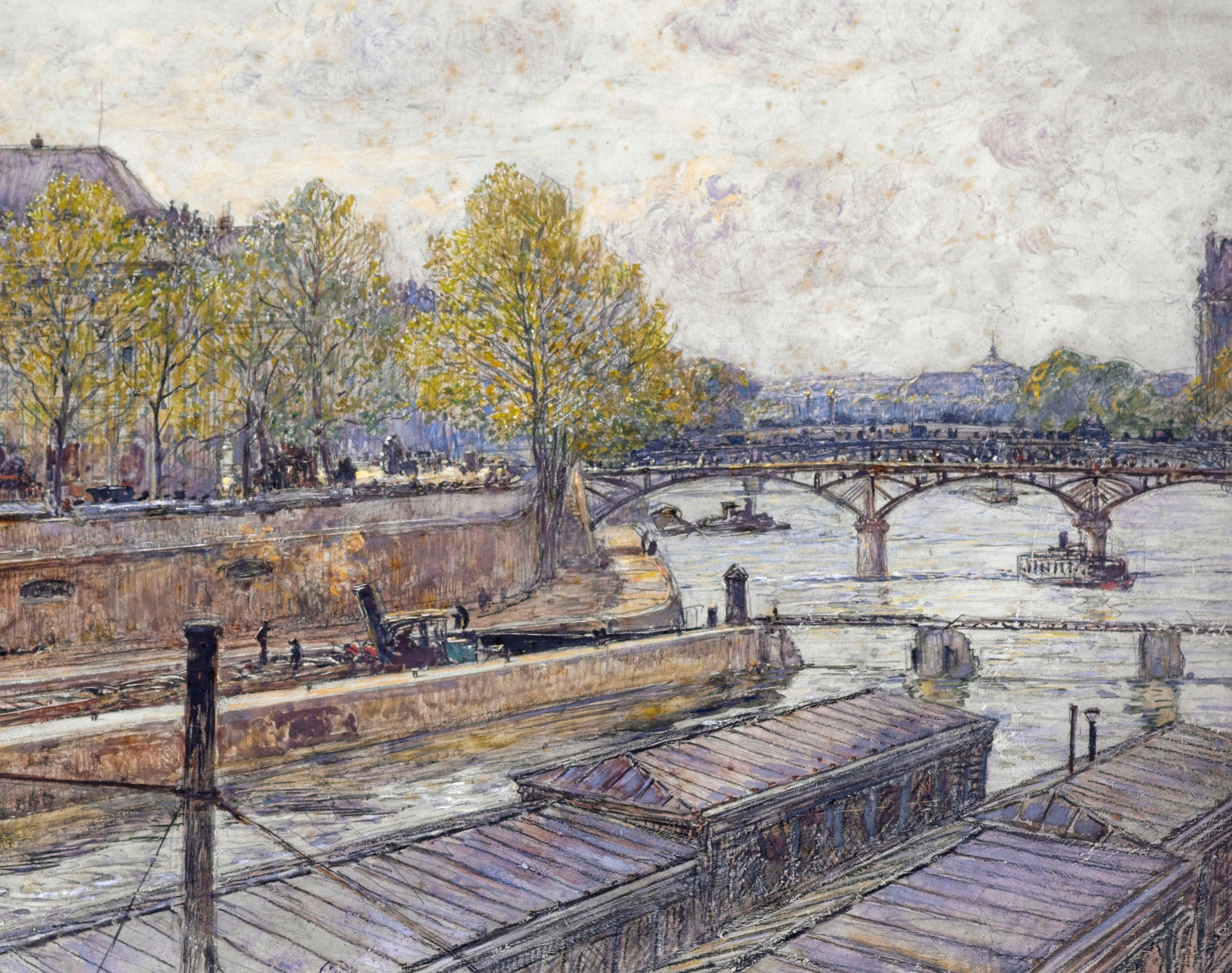 Frederic Anatole Houbron Fine Art Print, The Quai Conti and the Pont des Arts