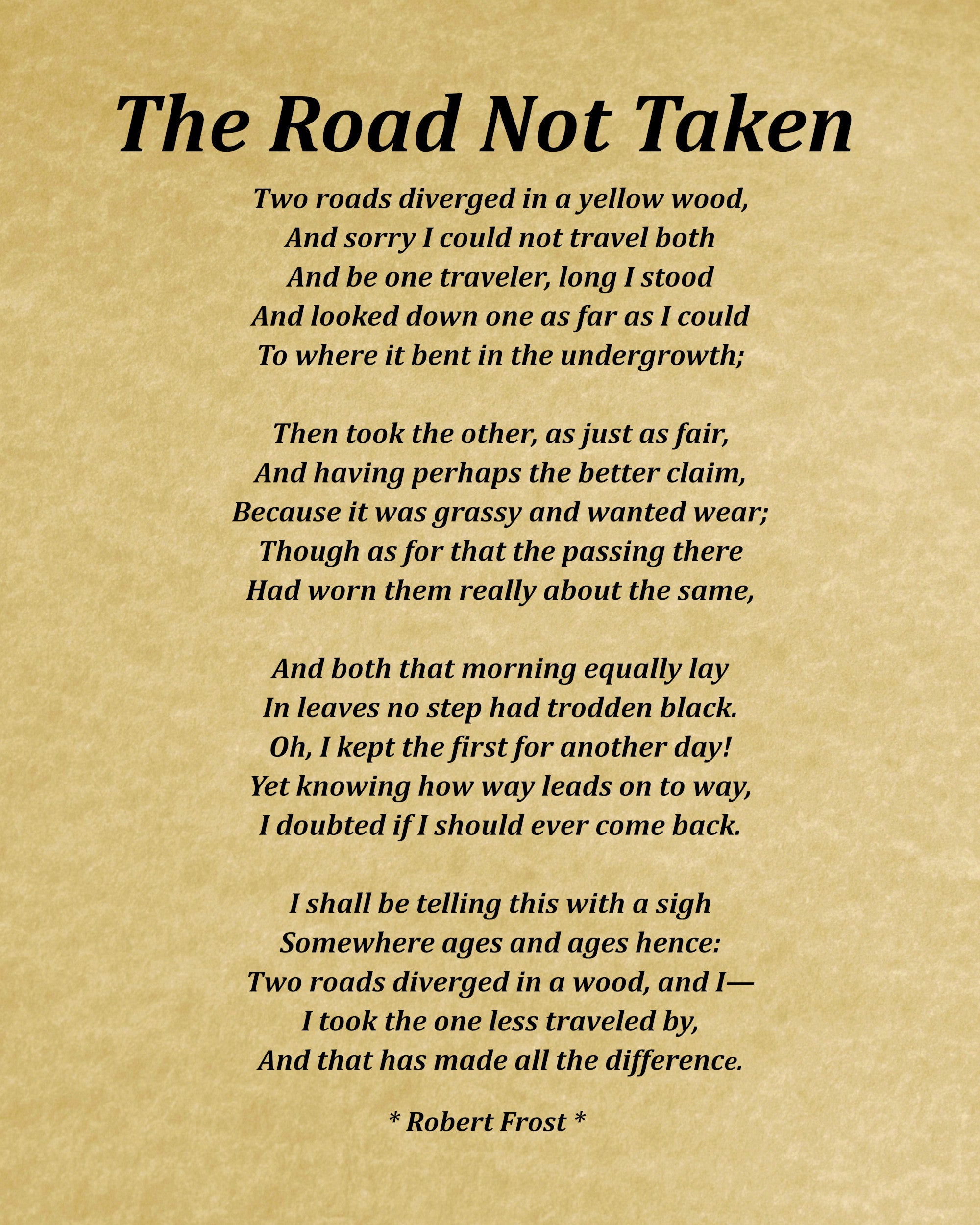 The Road Not Taken Poem by Robert Frost, Typography Print