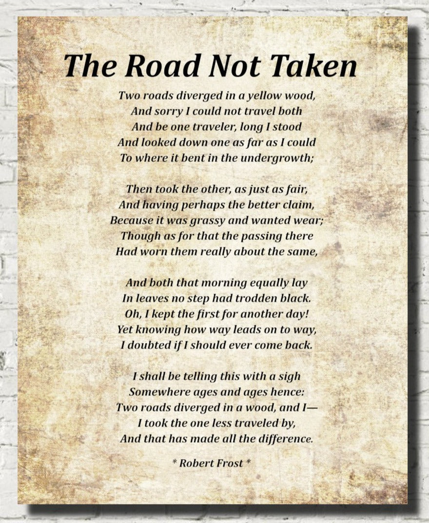 The Road Not Taken Poem by Robert Frost, Typography Print