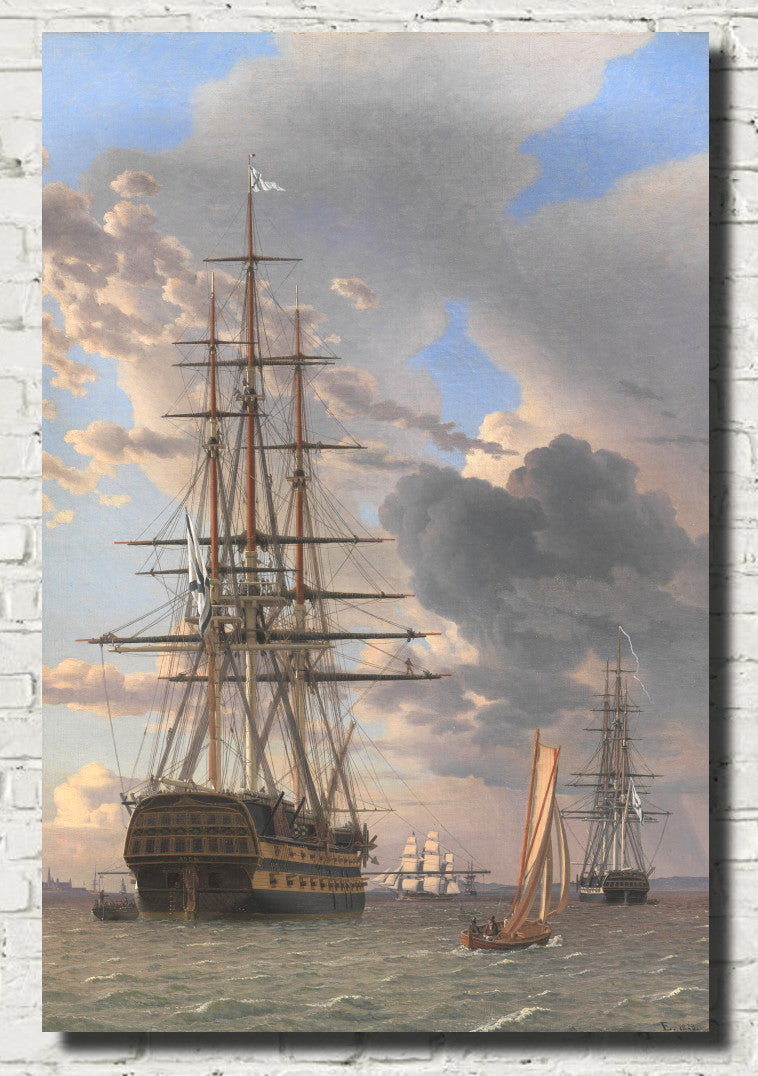 The Russian Ship of the Line ‘Asow’ and a Frigate at Anchor near Elsinore, C W Eckersberg