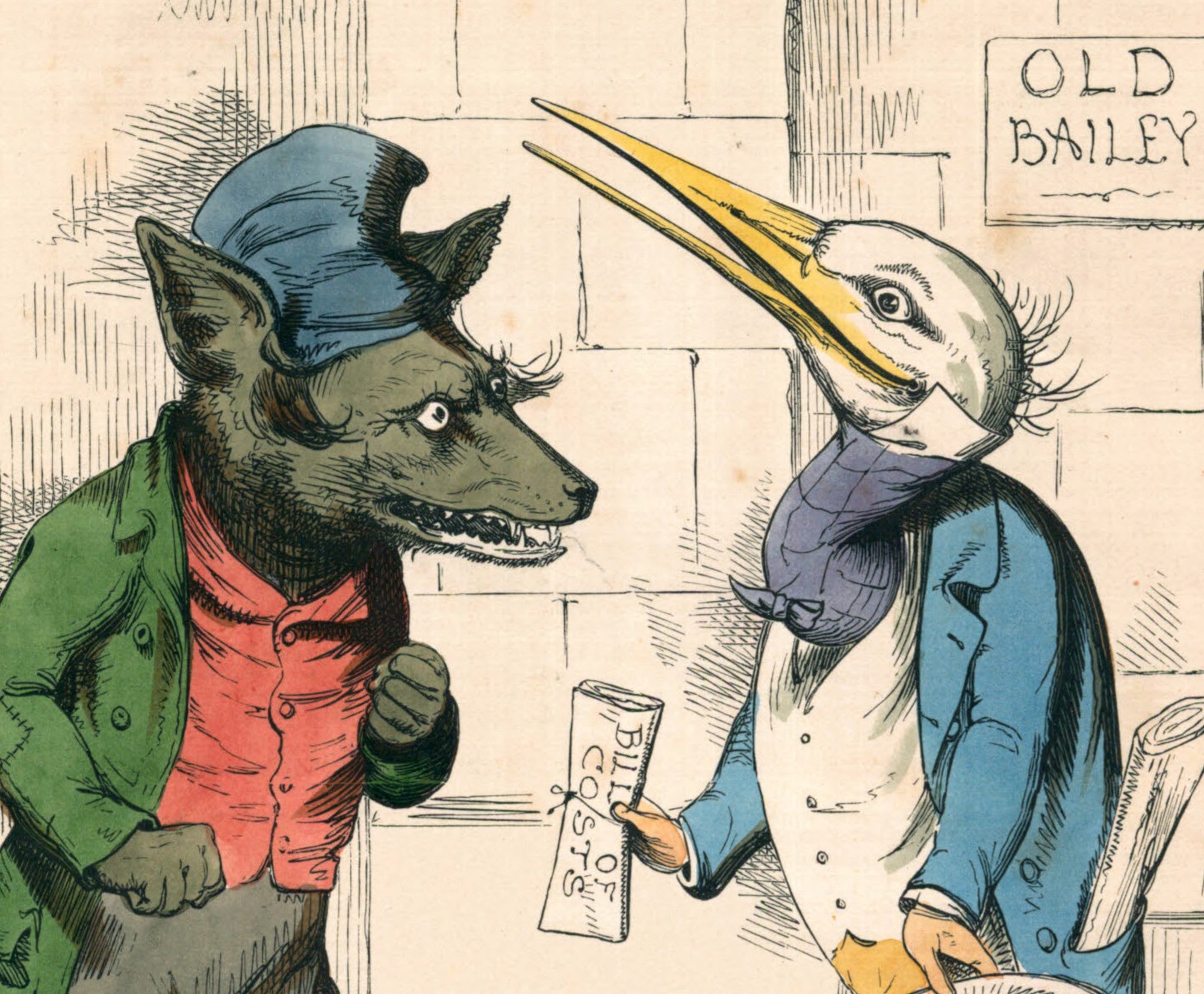 The Wolf And The Crane, Human Nature Illustration, Charles H Bennett