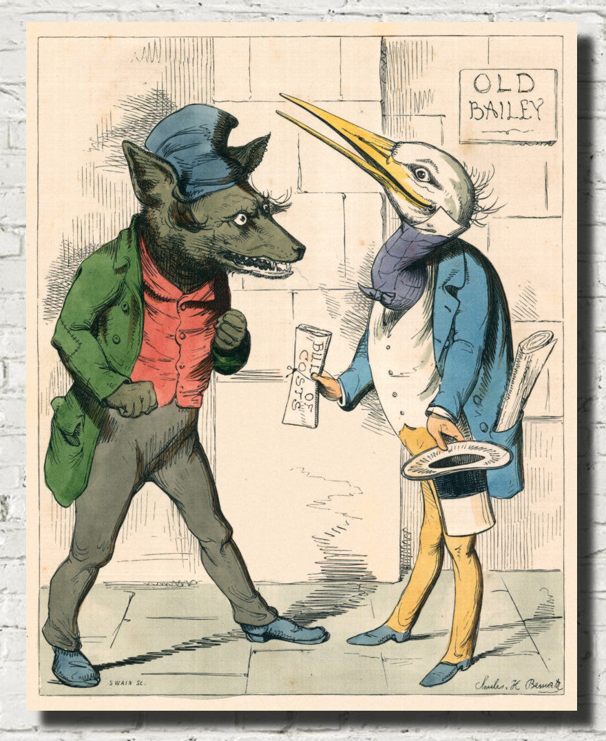 The Wolf And The Crane, Human Nature Illustration, Charles H Bennett