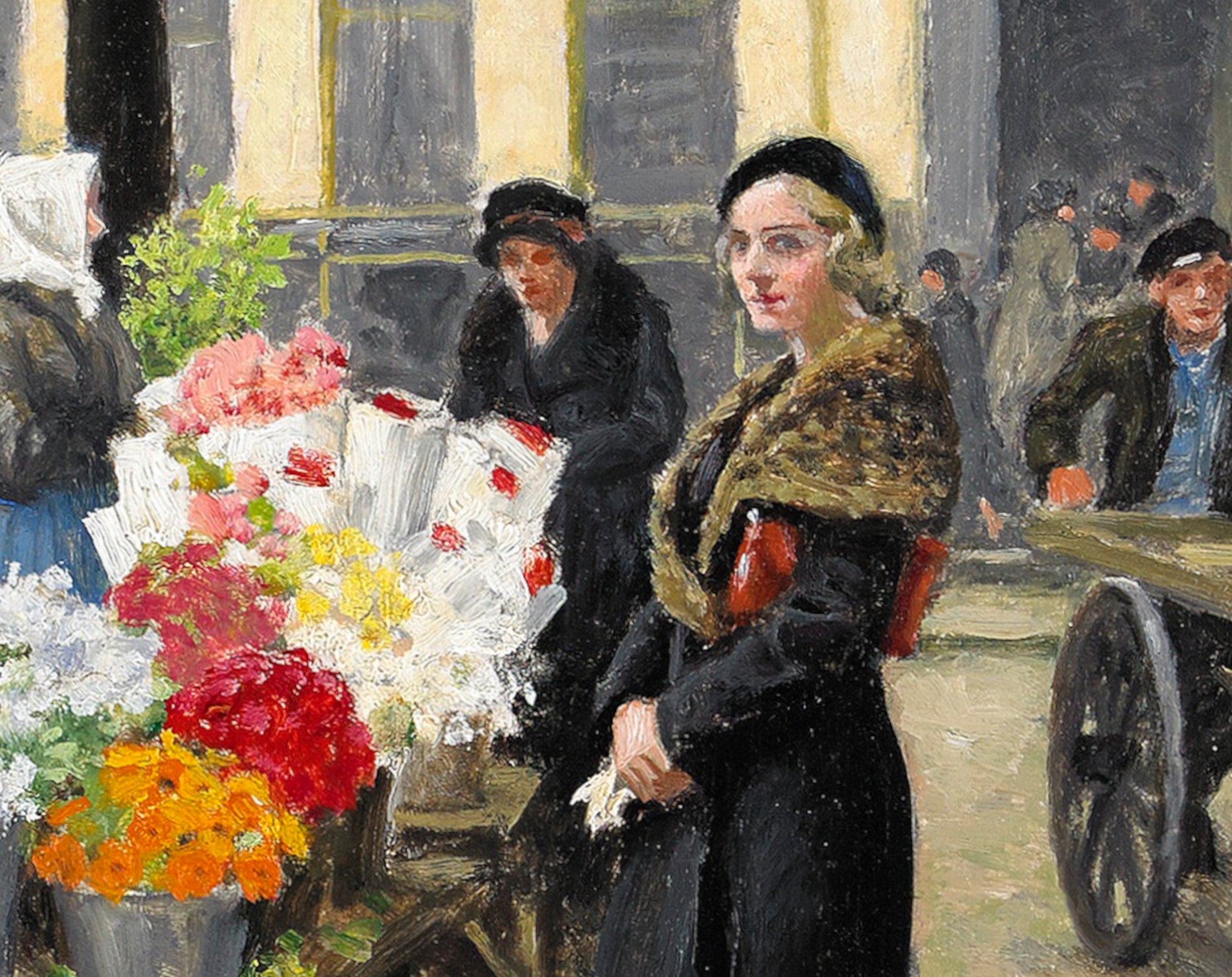 Paul Gustav Fischer Fine Art Print, The flower market at Højbro Plads, Copenhagen