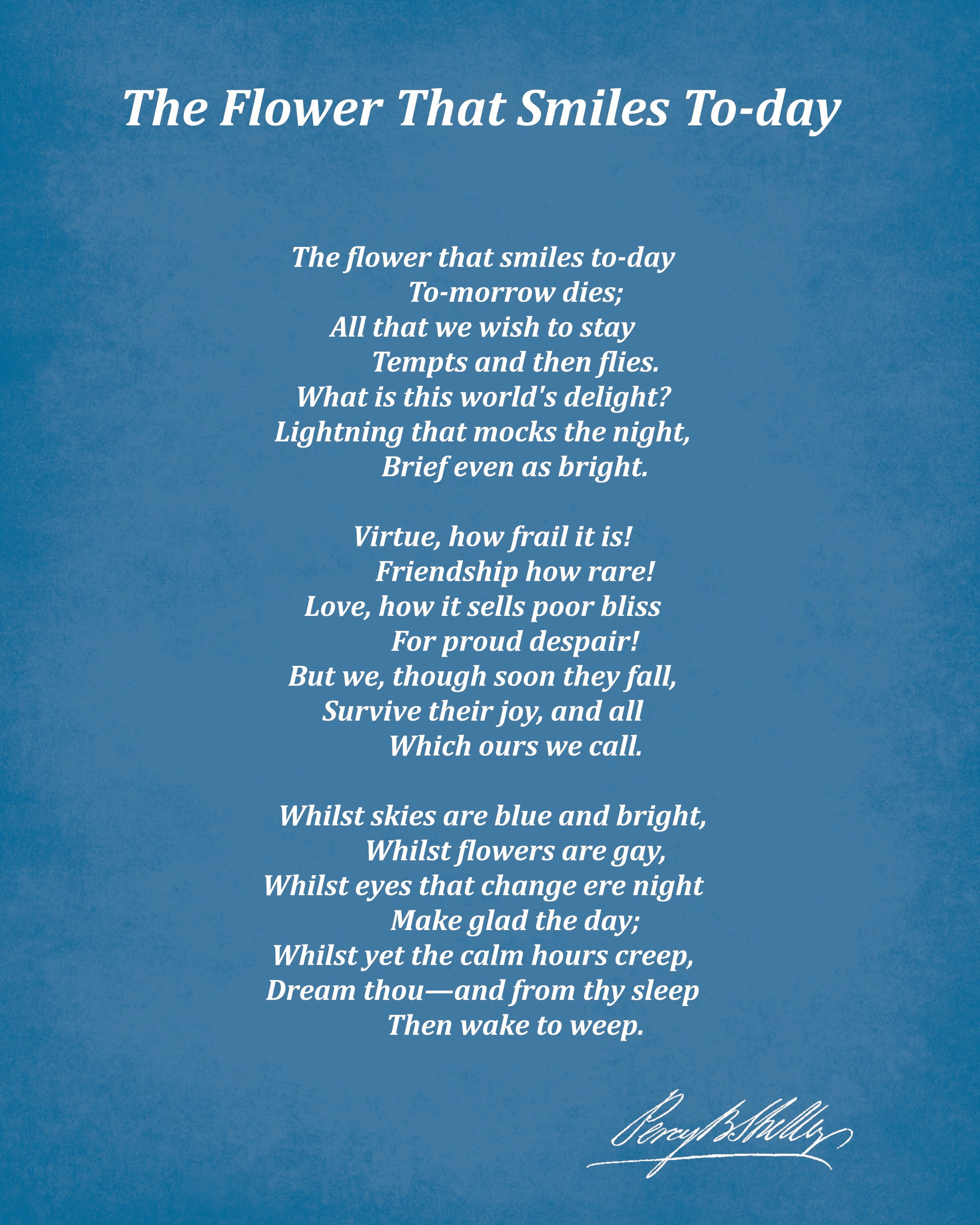 The Flower That Smiles To-day, Poem by Percy Bysshe Shelley, Typography Print