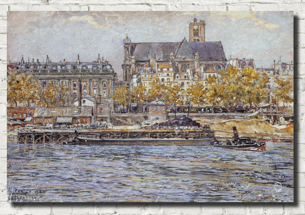Frederic Anatole Houbron Fine Art Print, The quay of the Hôtel-de-Ville and the Saint-Gervais-Saint-Protais church