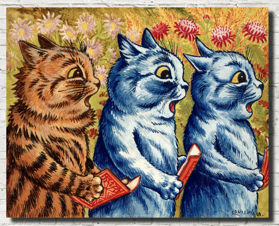 Three Cats Singing, Louis Wain Fine Art Print