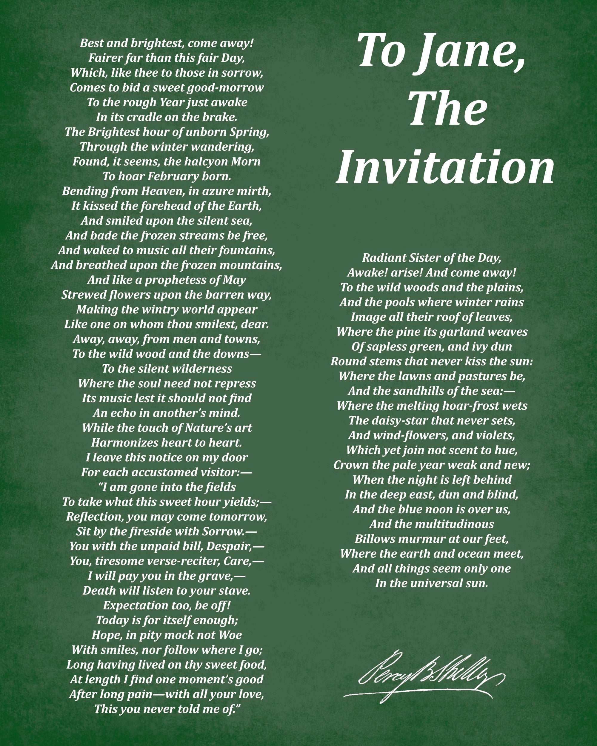 To Jane The Invitation, Poem by Percy Bysshe Shelley, Typography Print