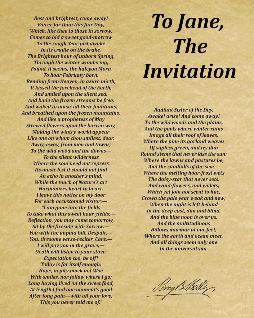To Jane The Invitation, Poem by Percy Bysshe Shelley, Typography Print