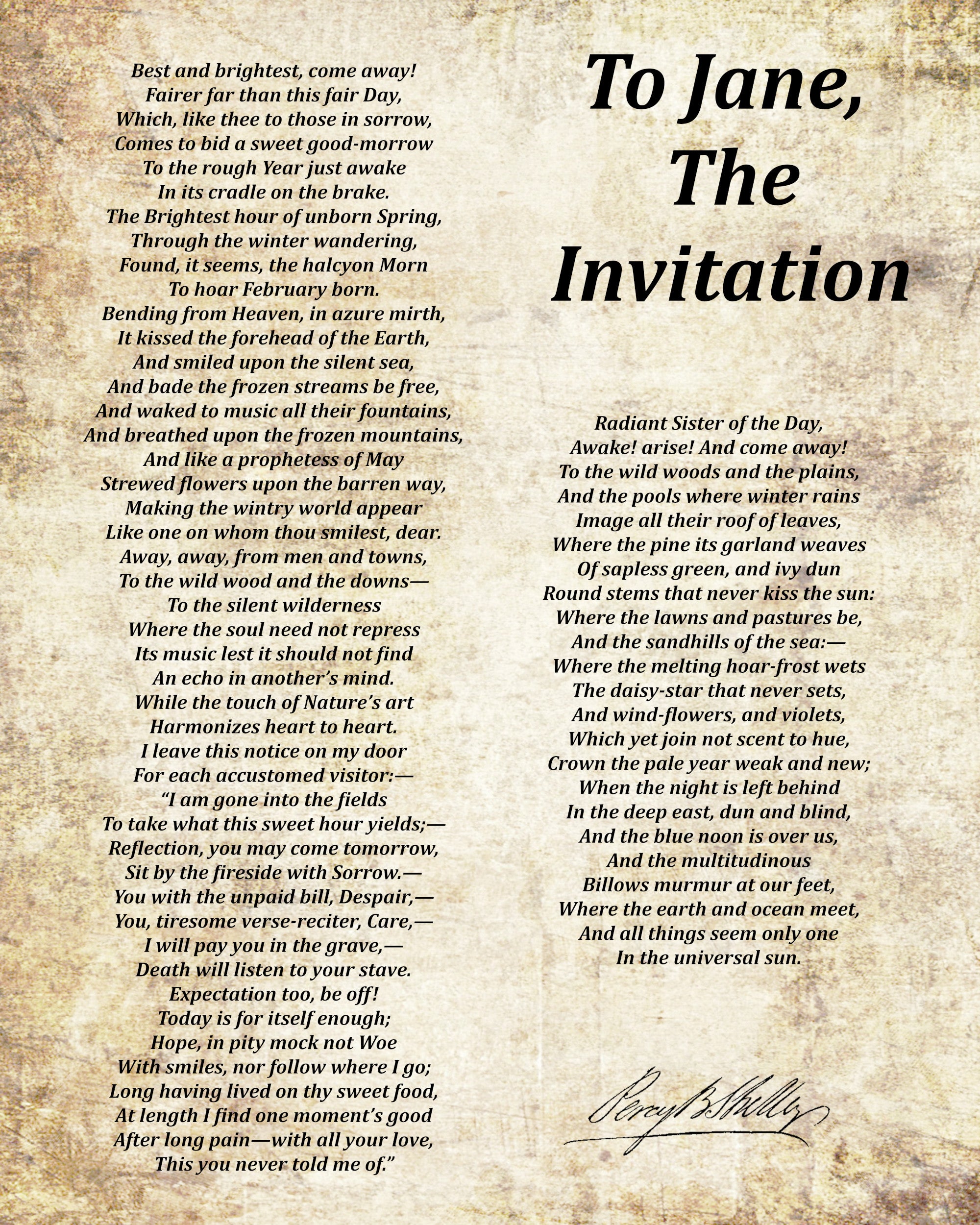 To Jane The Invitation, Poem by Percy Bysshe Shelley, Typography Print