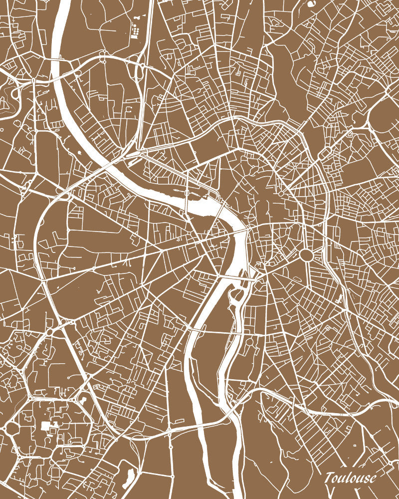 Toulouse City Street Map Print Feature Wall Art Poster