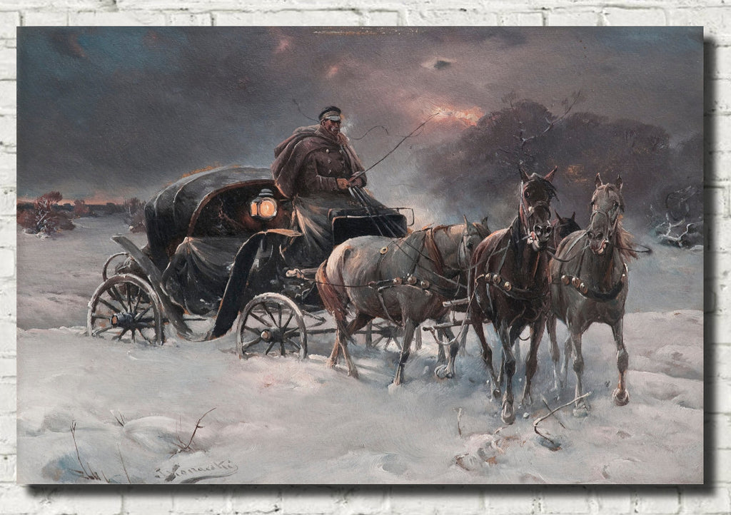 Alfred Kowalski Fine Art Print, Traveller on a Winter Night