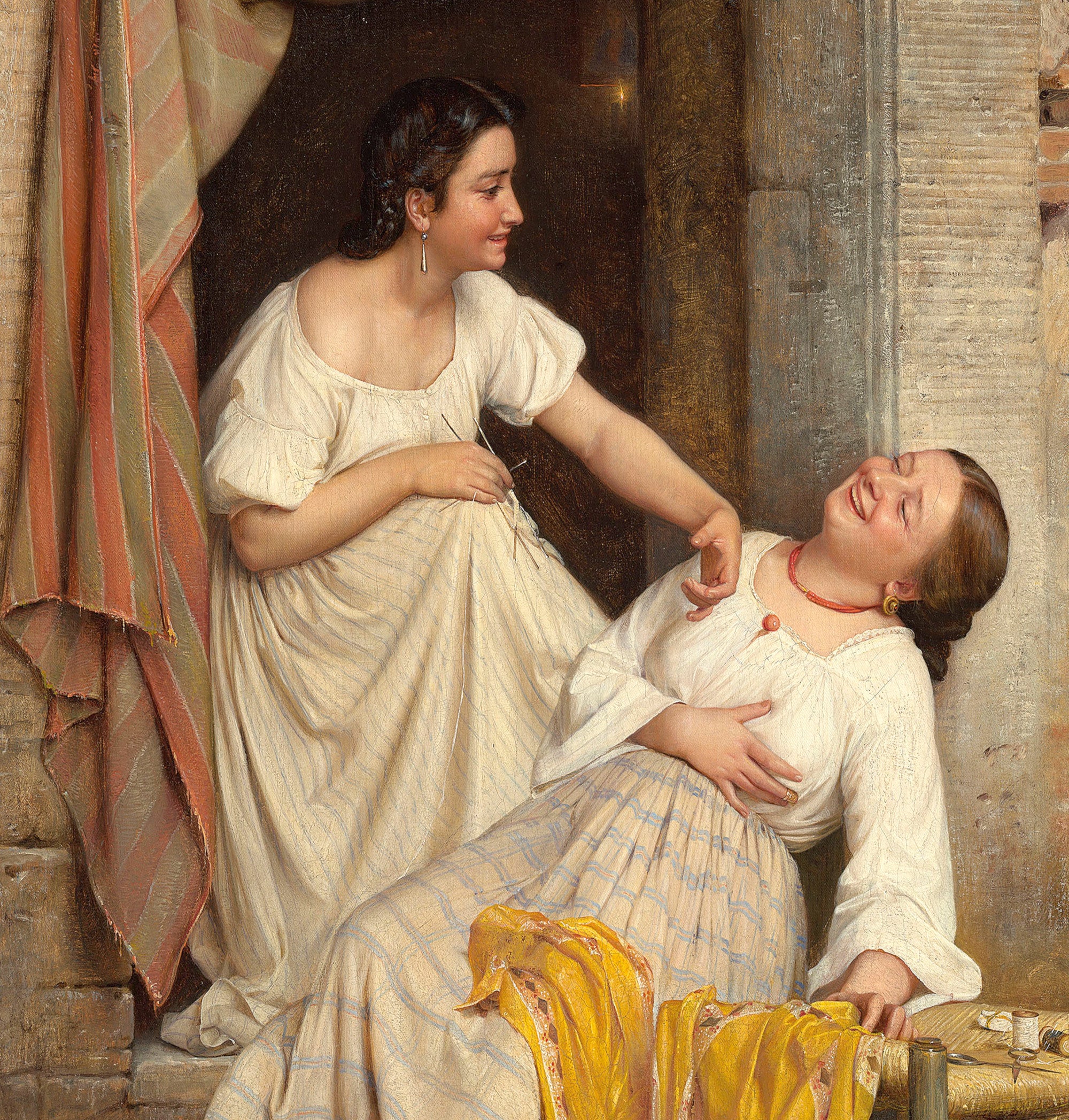 Carl Bloch Fine Art Print, Two Smiling Girls