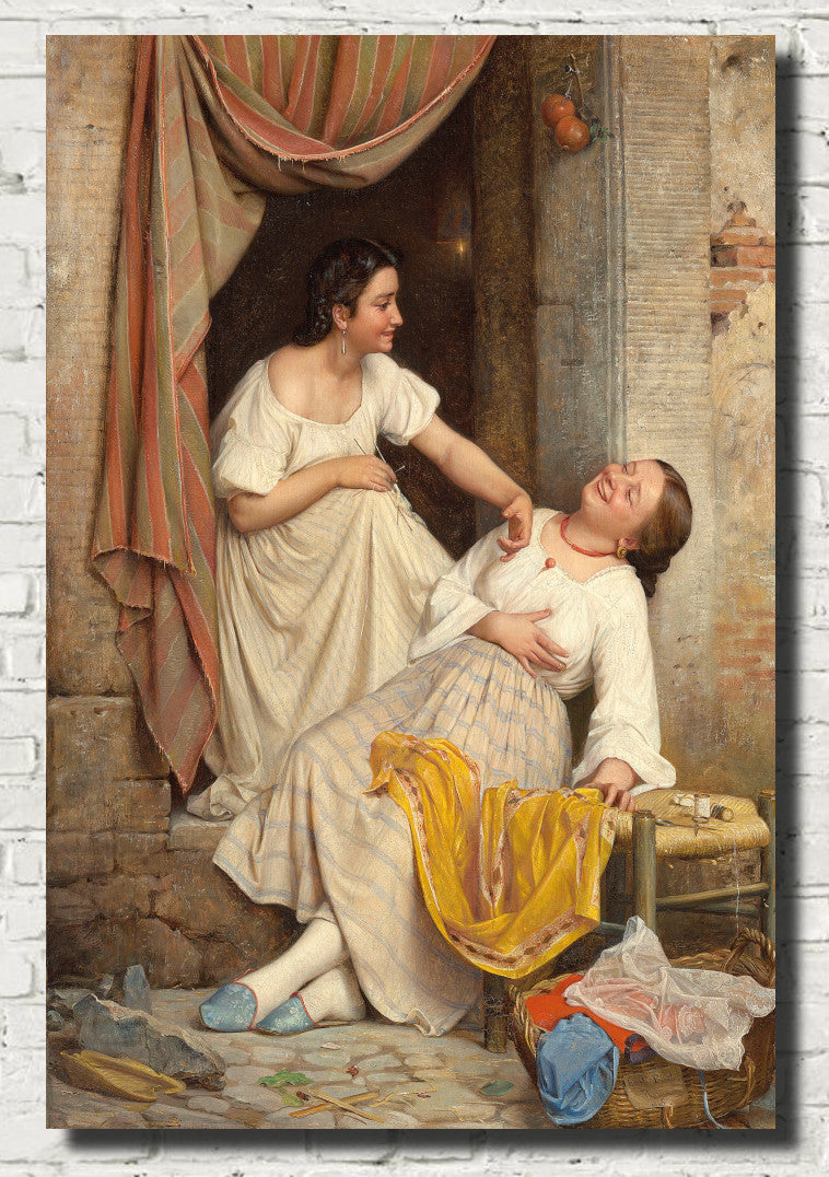 Carl Bloch Fine Art Print, Two Smiling Girls