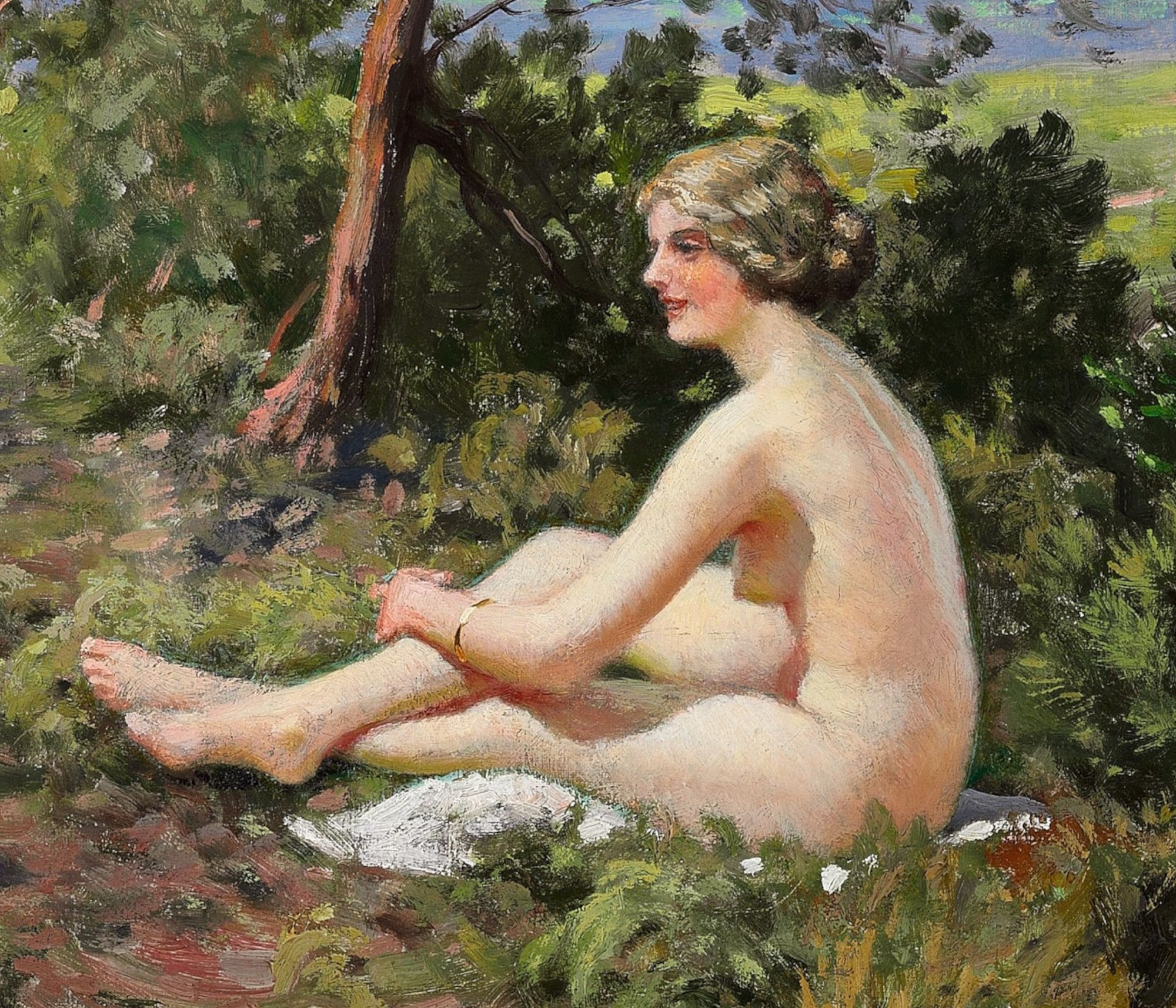 Paul Gustav Fischer Fine Art Print, Two bathing girls in the bushes near the coast of Hornbæk