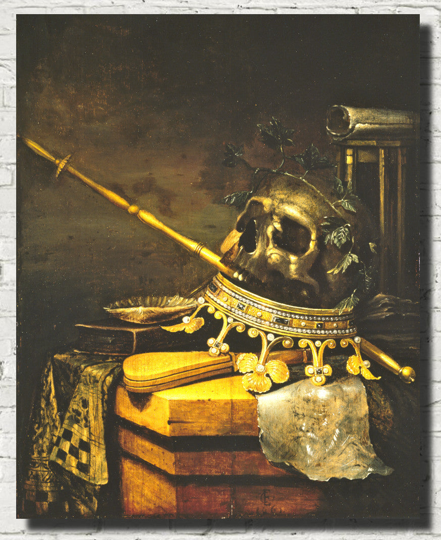 Evert Collier Fine Art Print, Vanitas Still Life with Laurel Crowned Skull
