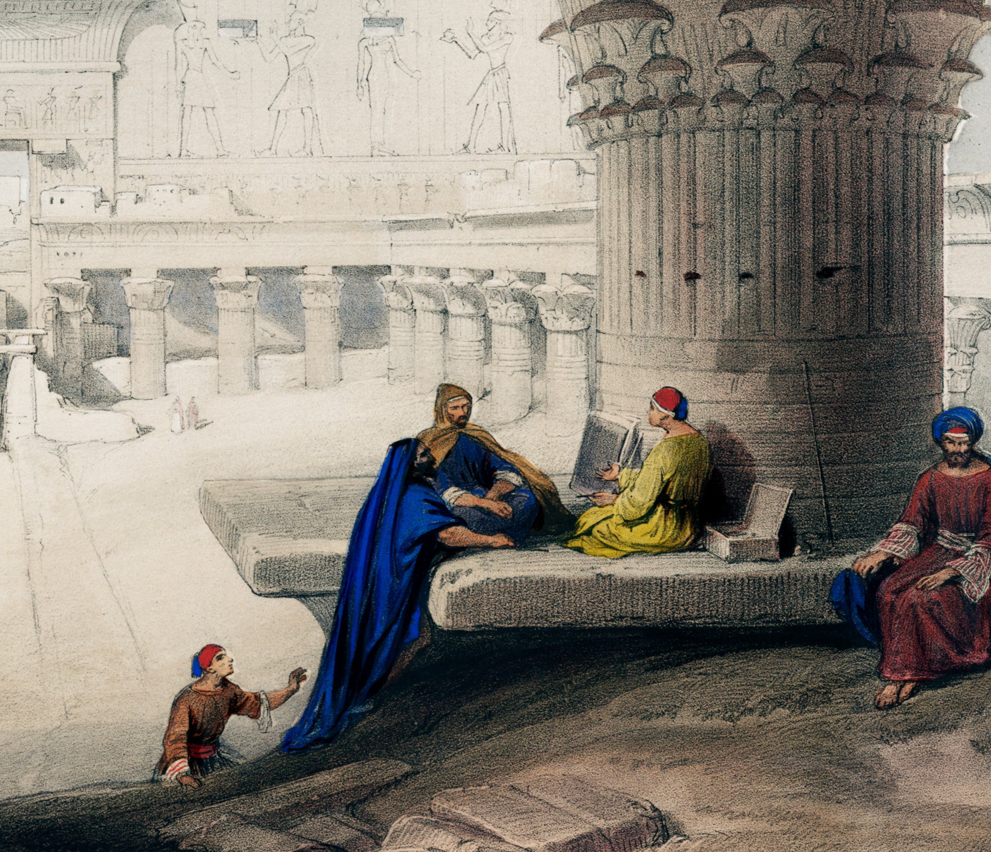 View from under the portico of Temple of Horus at Edfu in upper Egypt, David Roberts Fine Art Print