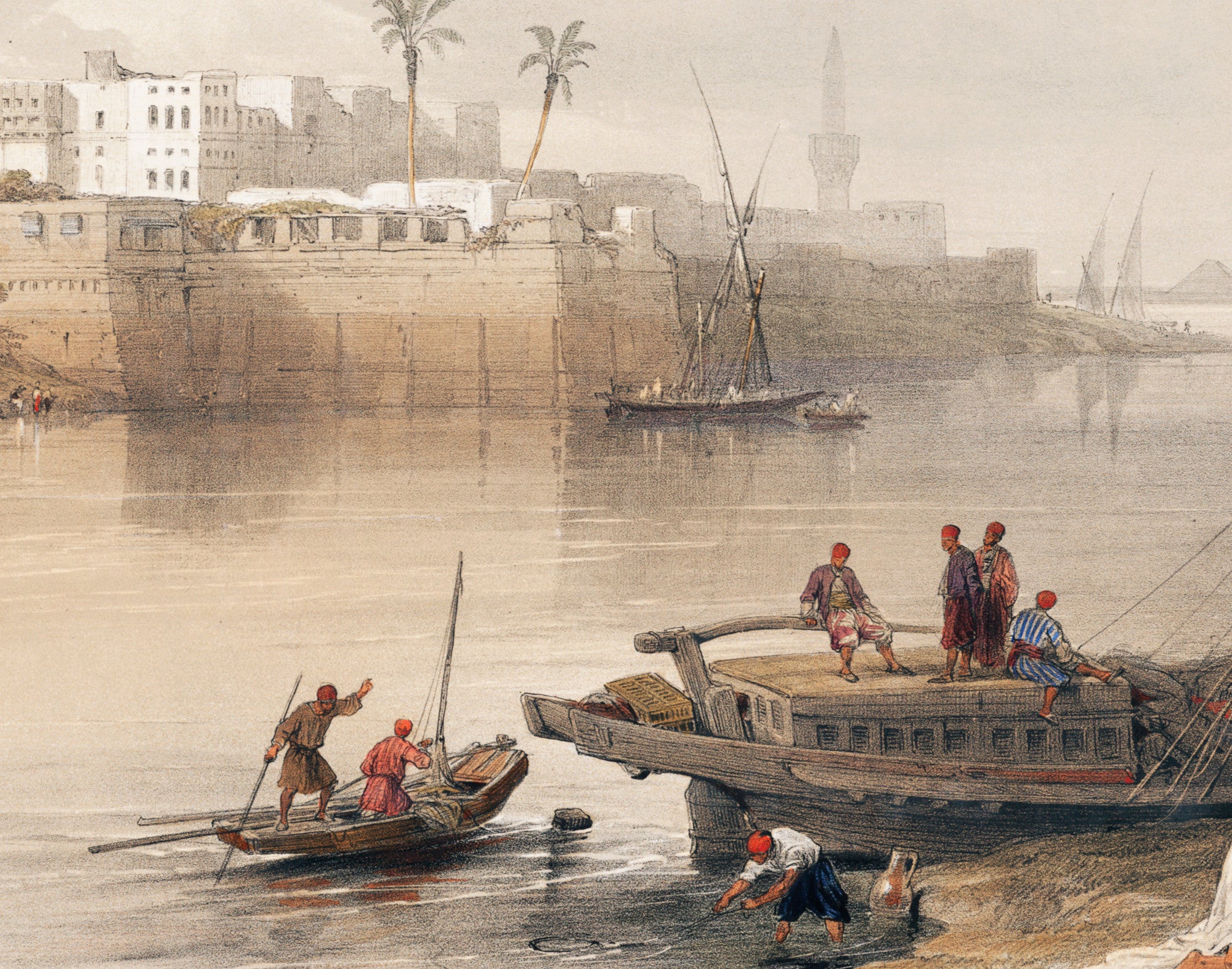 View on the Nile ferry to Giza, David Roberts Fine Art Print