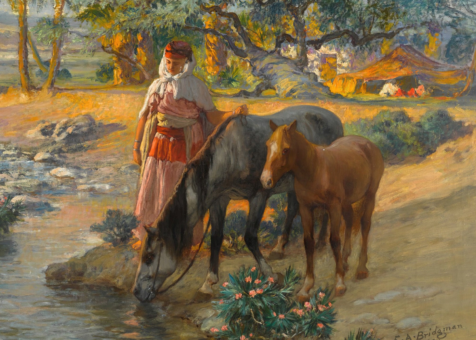 Watering the Horses, Frederick Arthur Bridgman Fine Art Print