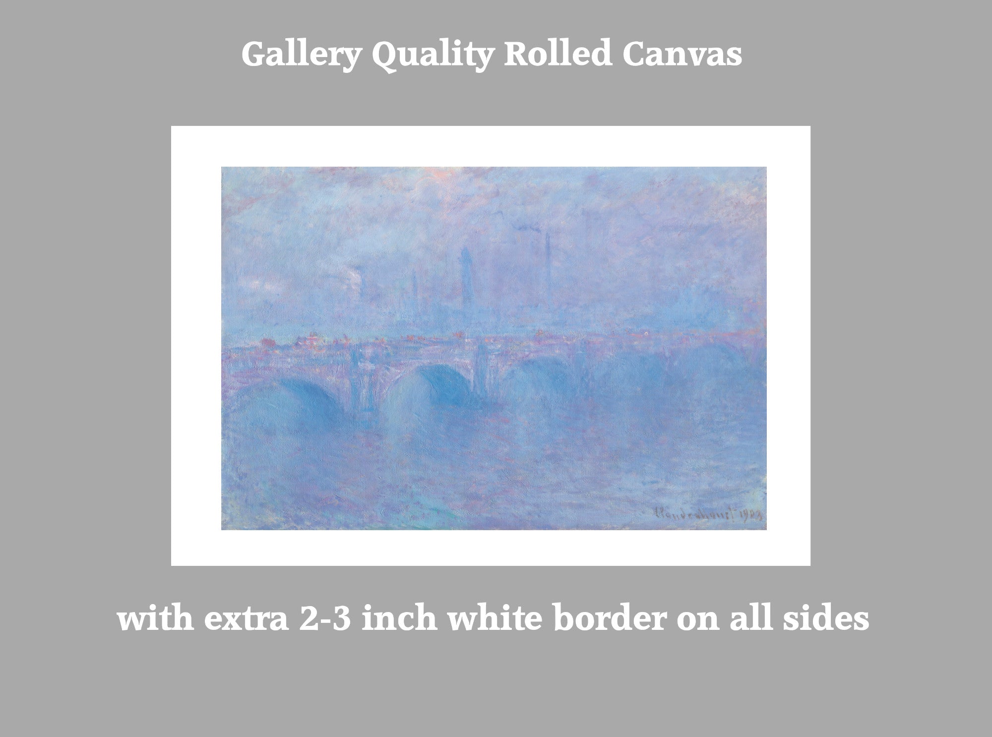 Waterloo Bridge, Fog Effect, Claude Monet, Gallery Quality Canvas Reproduction