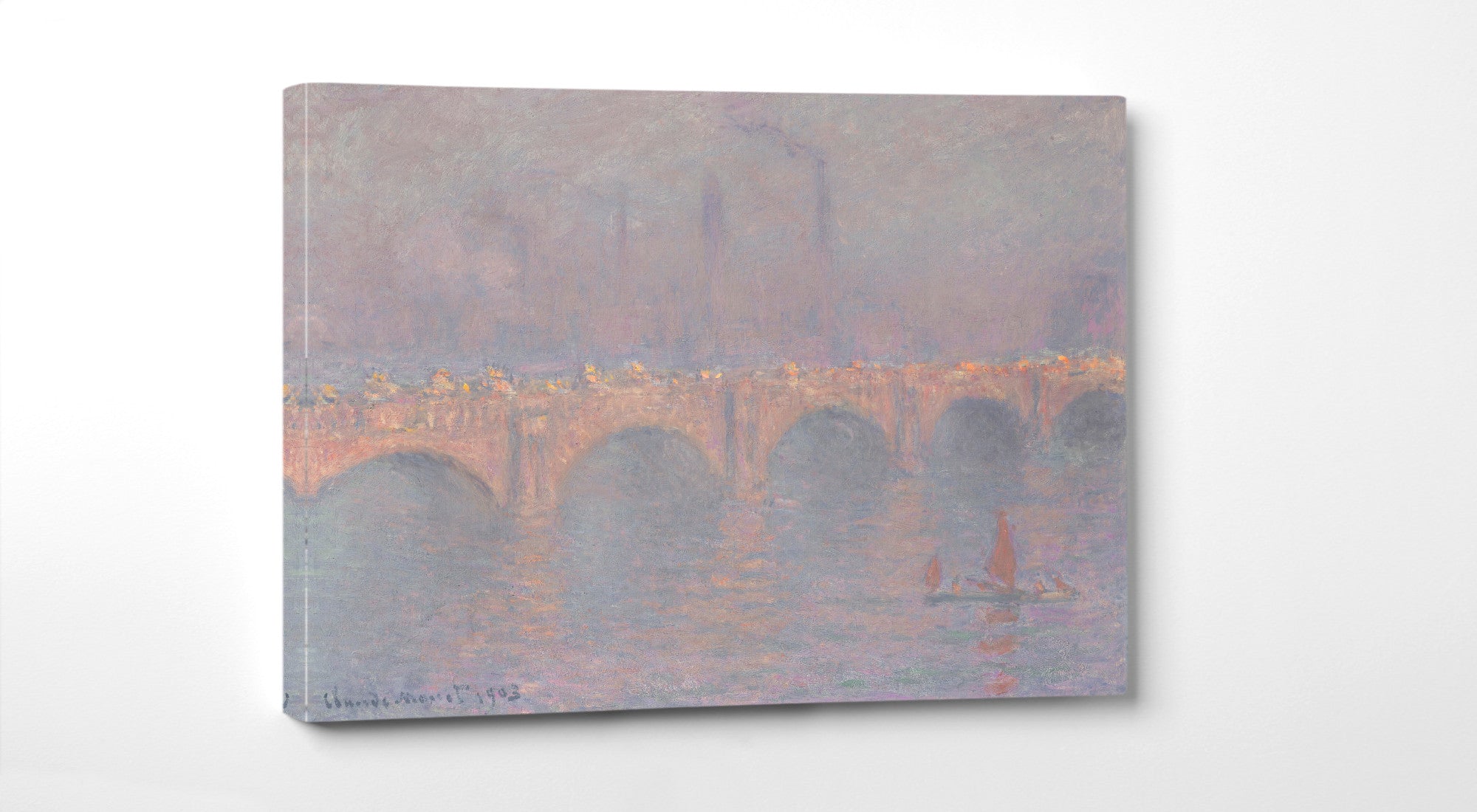 Waterloo Bridge, Obscured Sun, Claude Monet, Gallery Quality Canvas Reproduction