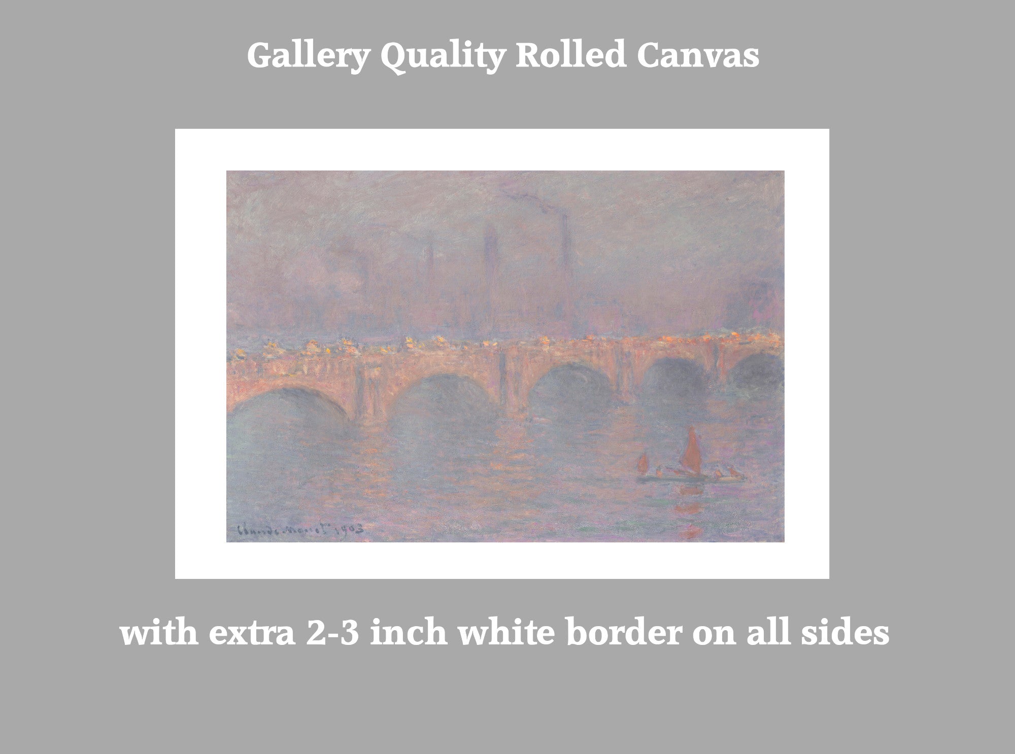 Waterloo Bridge, Obscured Sun, Claude Monet, Gallery Quality Canvas Reproduction