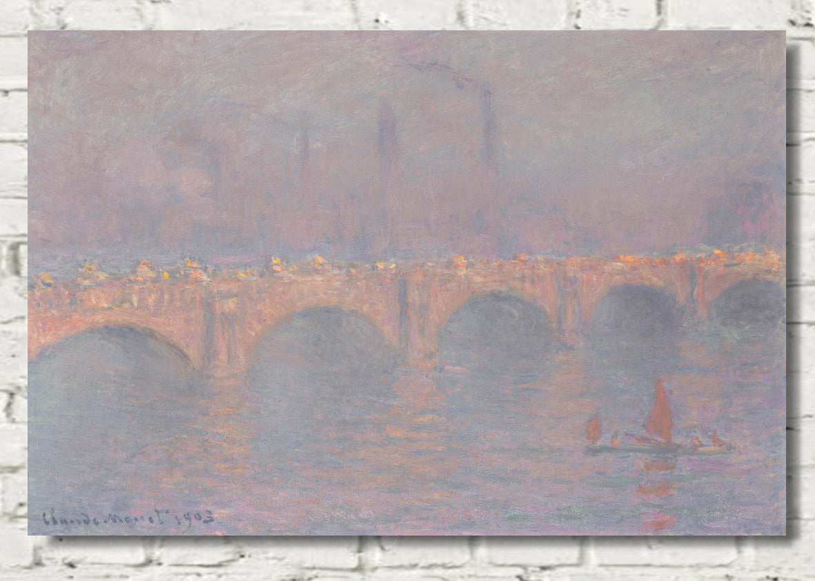 Waterloo Bridge, Obscured Sun, Claude Monet, Gallery Quality Canvas Reproduction