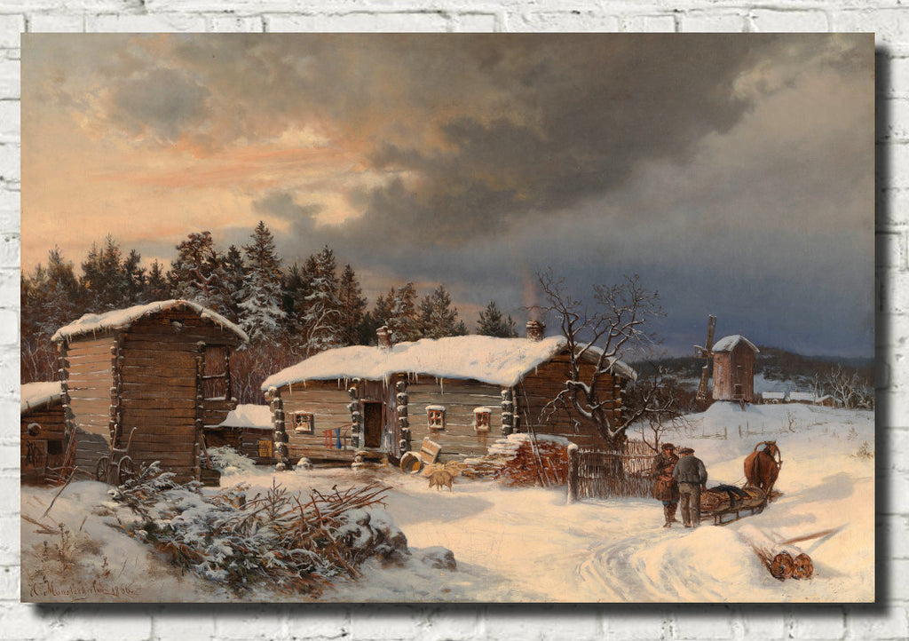 Hjalmar Munsterhjelm Fine Art Print, Winter Landscape with Farmhouse in Häme