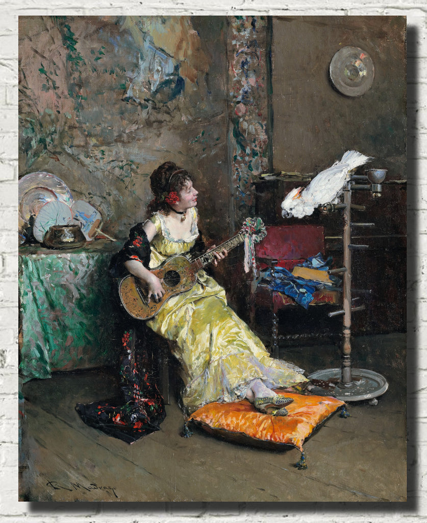 Woman With A Parrot, Raimundo de Madrazo y Garreta Fine Art Print