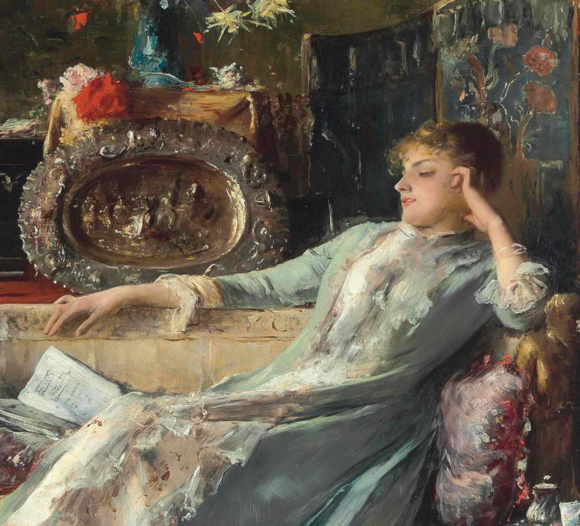 Mihály Munkácsy Fine Art Print, Woman sitting on Couch