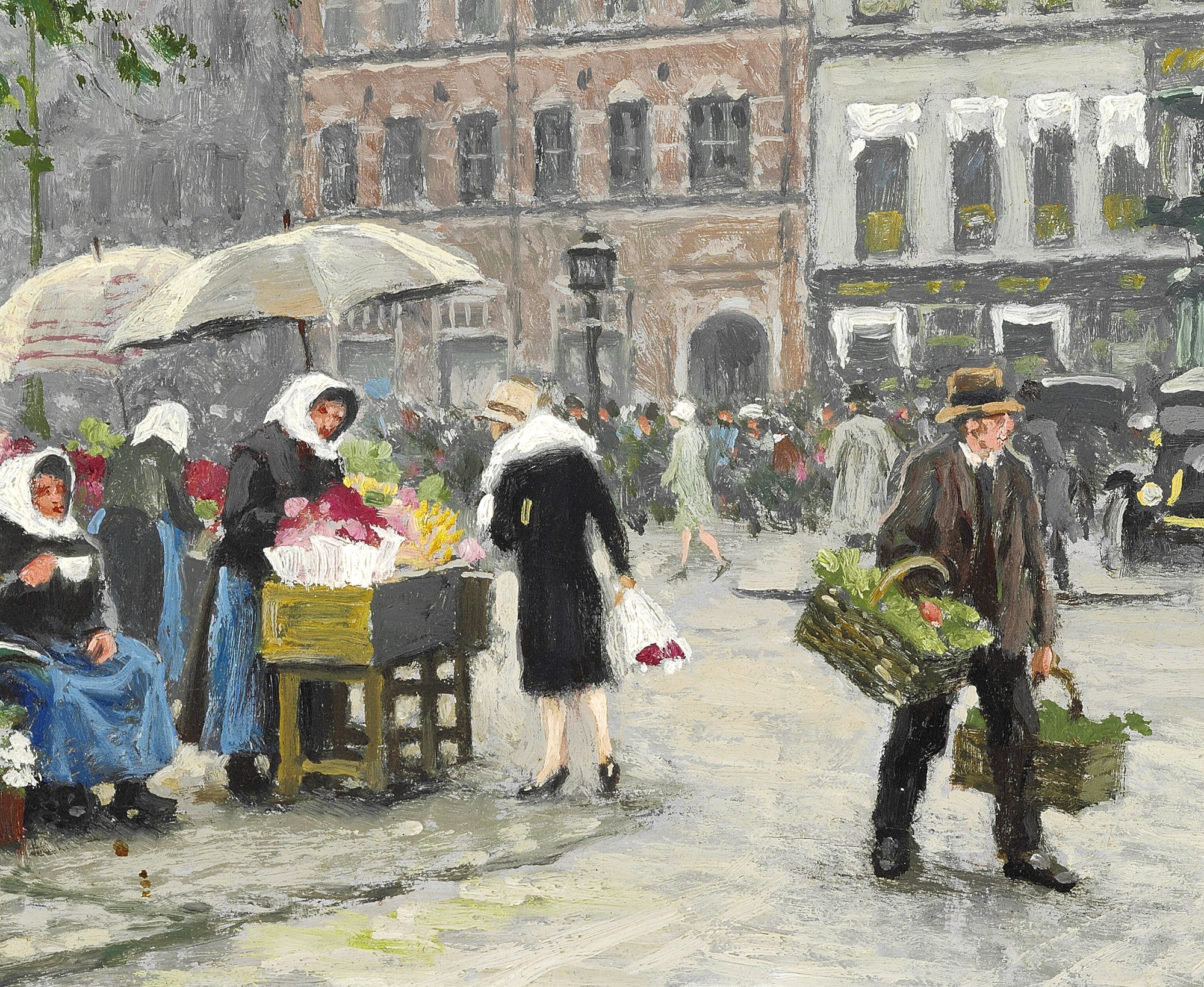 Paul Gustav Fischer Fine Art Print, Women selling flowers at Højbro Plads