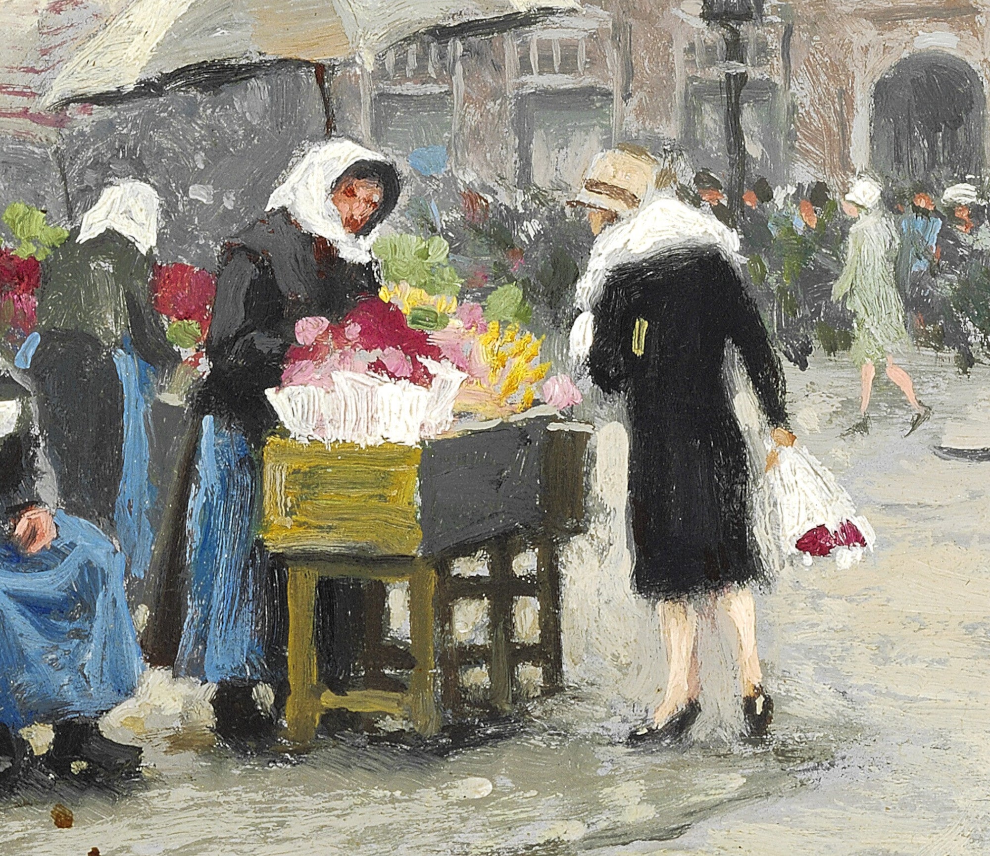 Paul Gustav Fischer Fine Art Print, Women selling flowers at Højbro Plads