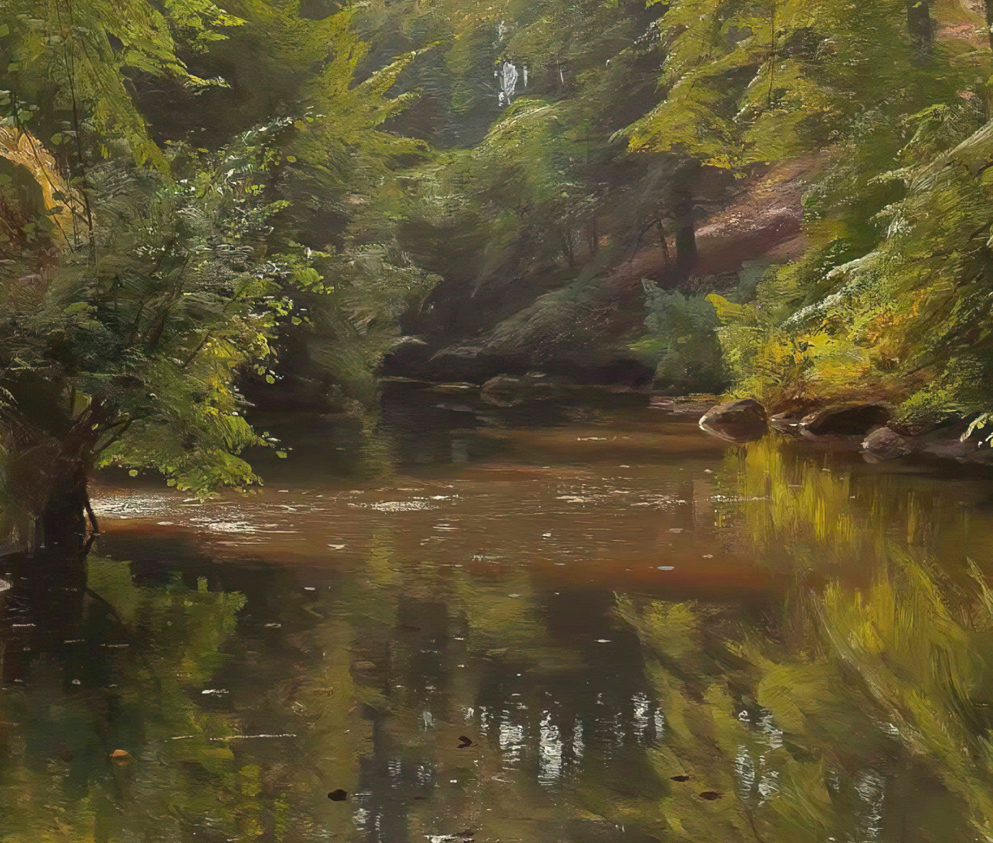 Wooded River Landscape, Peder Mørk Mønsted Fine Art Print