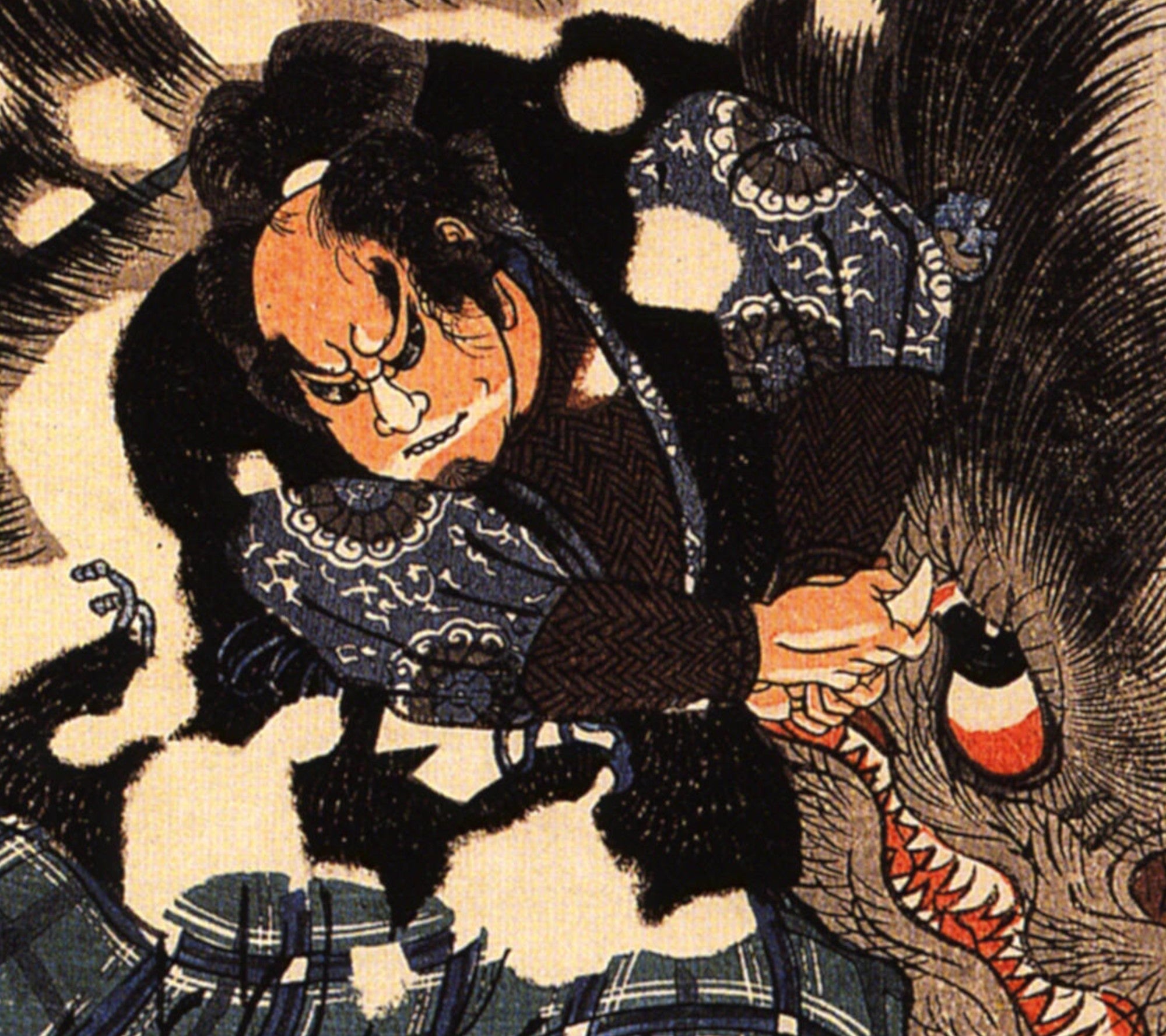 Utagawa Kuniyoshi Fine Art Print, Yamamoto Kansuke fighting a giant boar