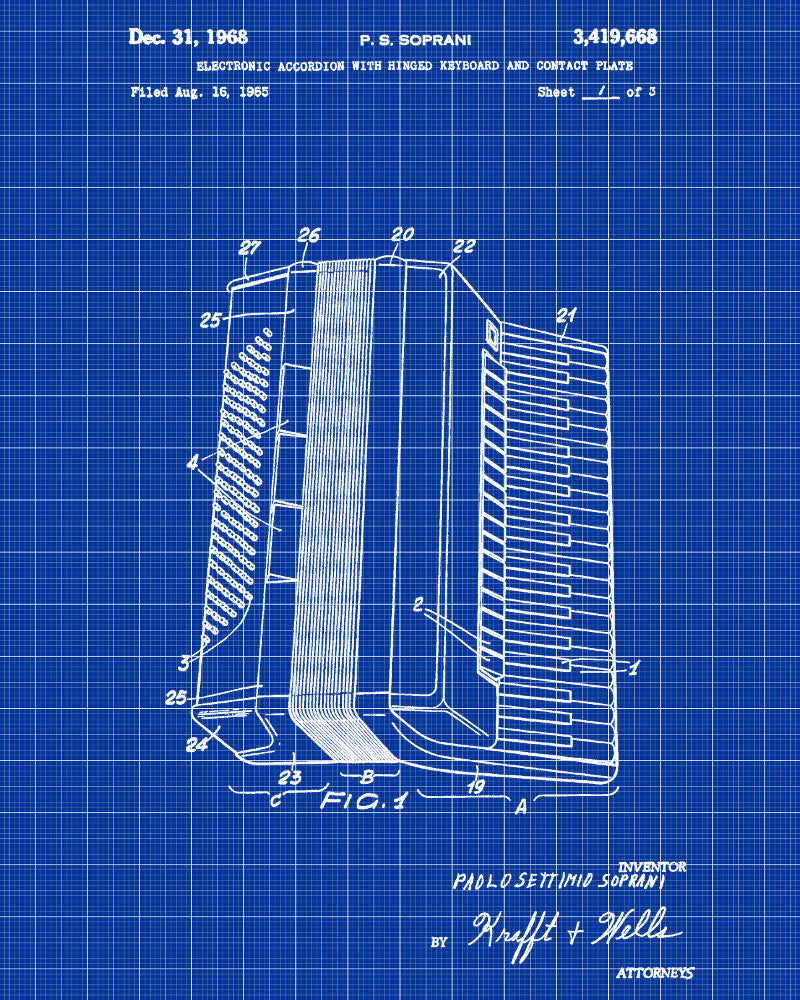 Accordian Patent Print Music Blueprint Poster