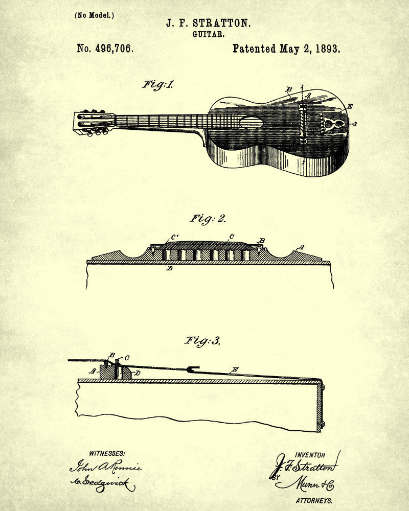 Acoustic Guitar Patent Print Wall Art Poster - OnTrendAndFab