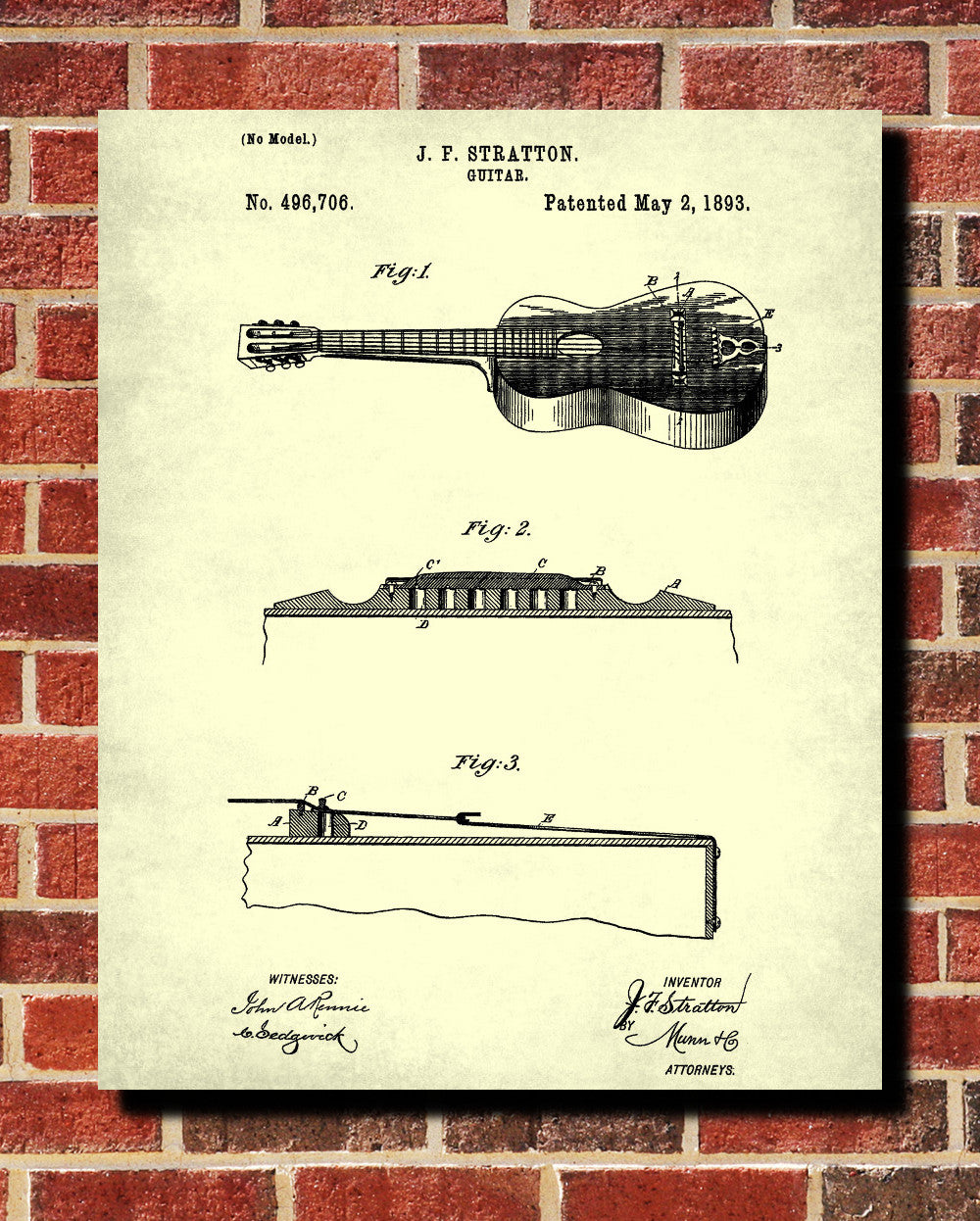 Acoustic Guitar Patent Print Wall Art Poster - OnTrendAndFab
