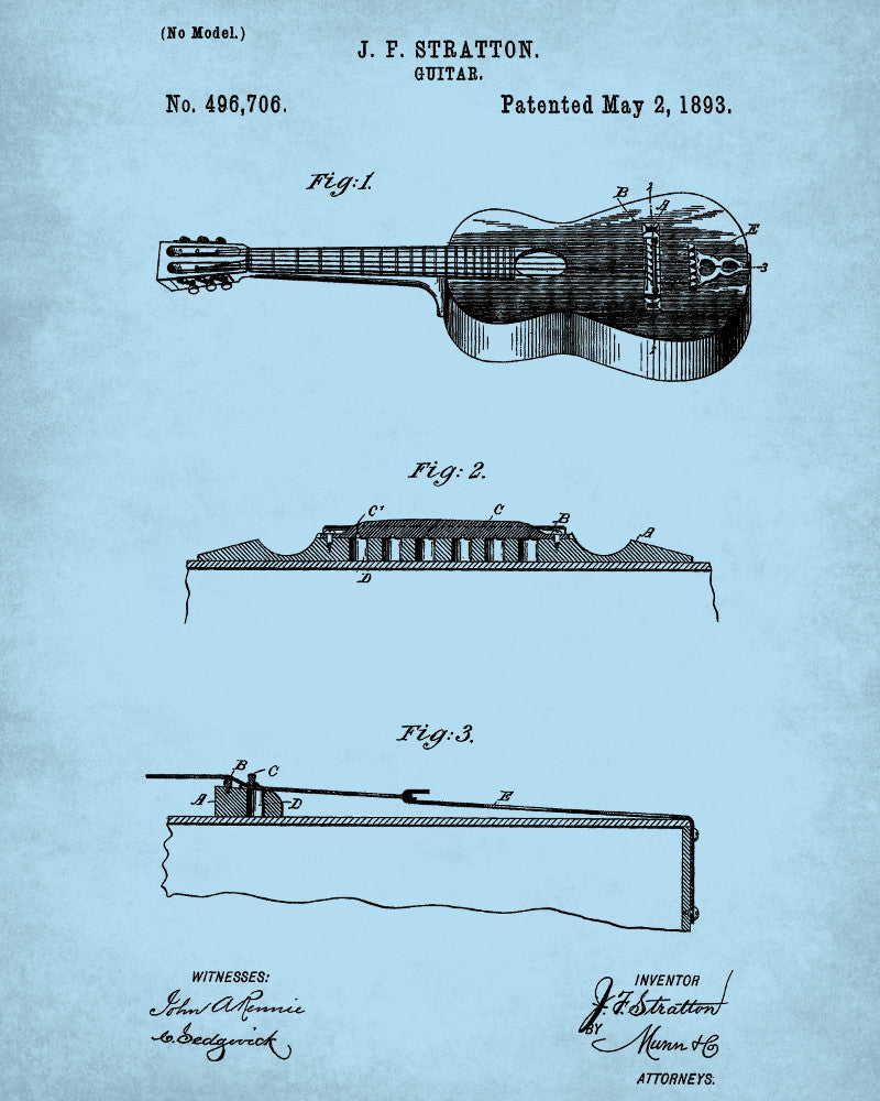 Acoustic Guitar Patent Print Wall Art Poster - OnTrendAndFab