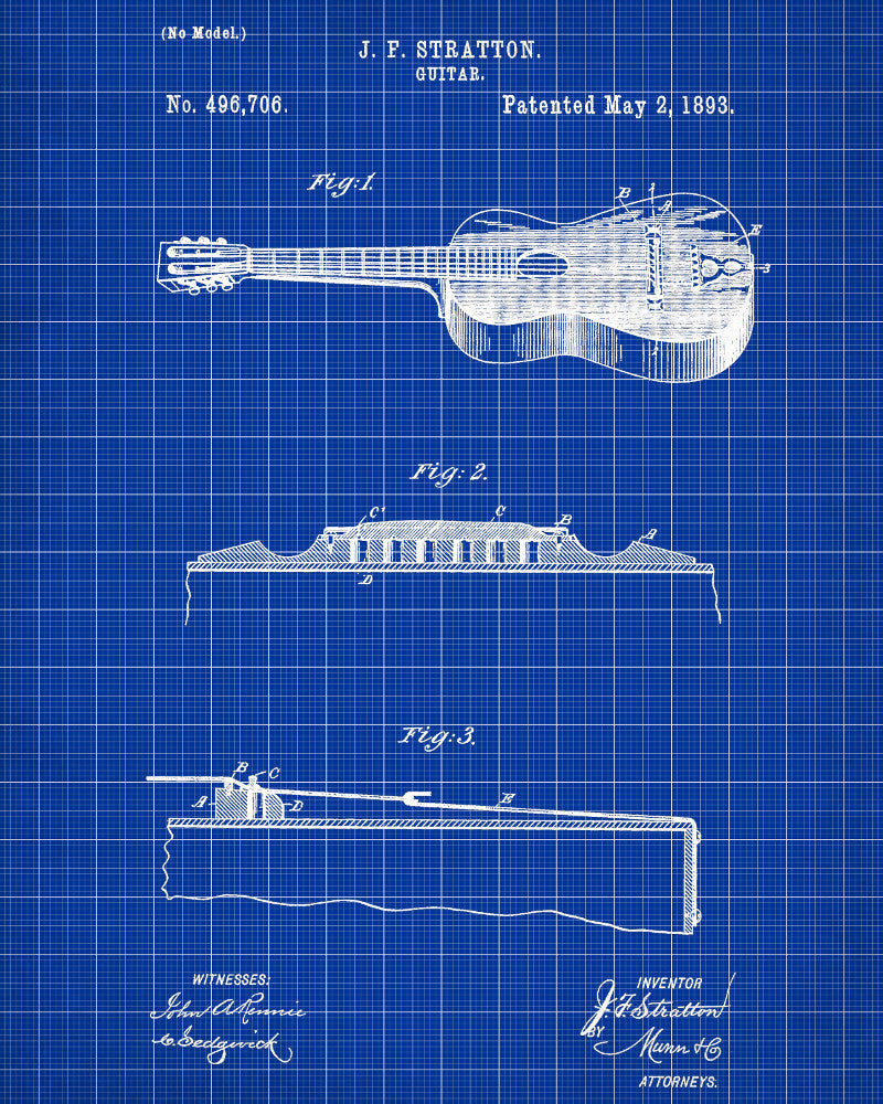 Acoustic Guitar Patent Print Wall Art Poster - OnTrendAndFab
