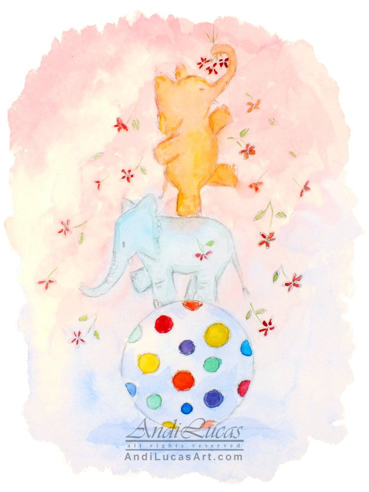 Acrobat Elephants Cute Children's Nursery Wall Art Print - OnTrendAndFab