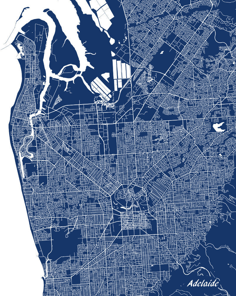 Adelaide City Street Map Print Feature Wall Art Poster